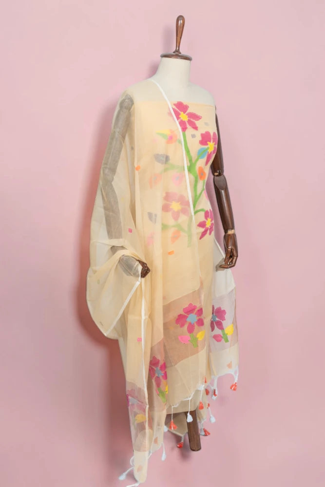 Phulia Cotton Jamdani Butta Cream Salwar Suit Set