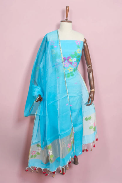 Phulia Cotton Jamdani Butta Sky Blue Salwar Suit Set