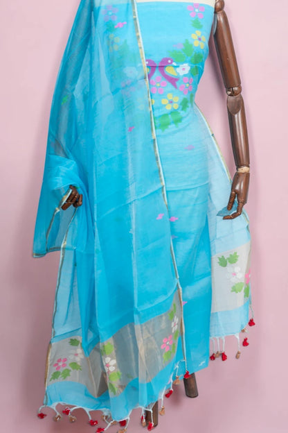 Phulia Cotton Jamdani Butta Sky Blue Salwar Suit Set