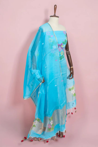 Phulia Cotton Jamdani Butta Sky Blue Salwar Suit Set
