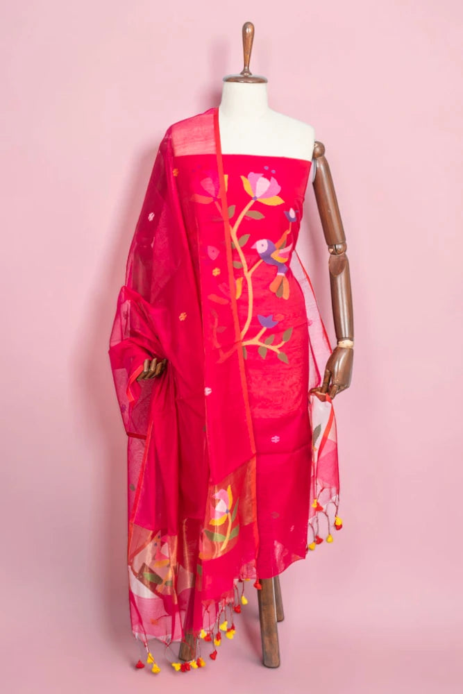 Phulia Cotton Jamdani Butta Dark Pink Salwar Suit Set