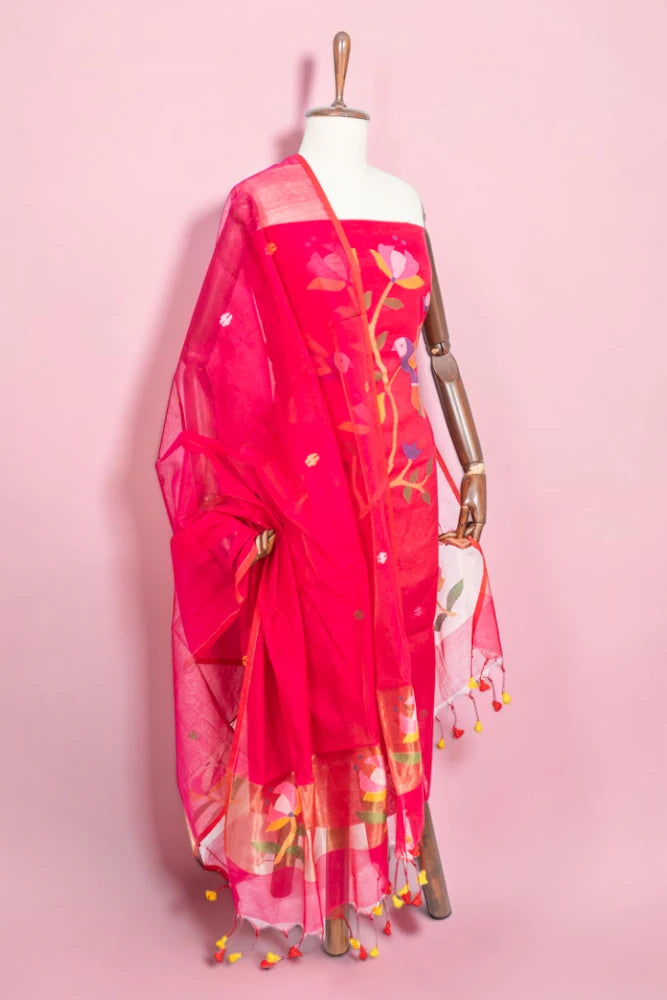Phulia Cotton Jamdani Butta Dark Pink Salwar Suit Set