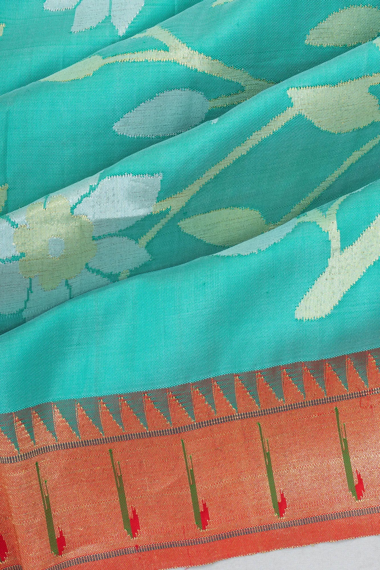 Paithani Silk All Over Jaal Sea Green Saree With Single Muniya Border