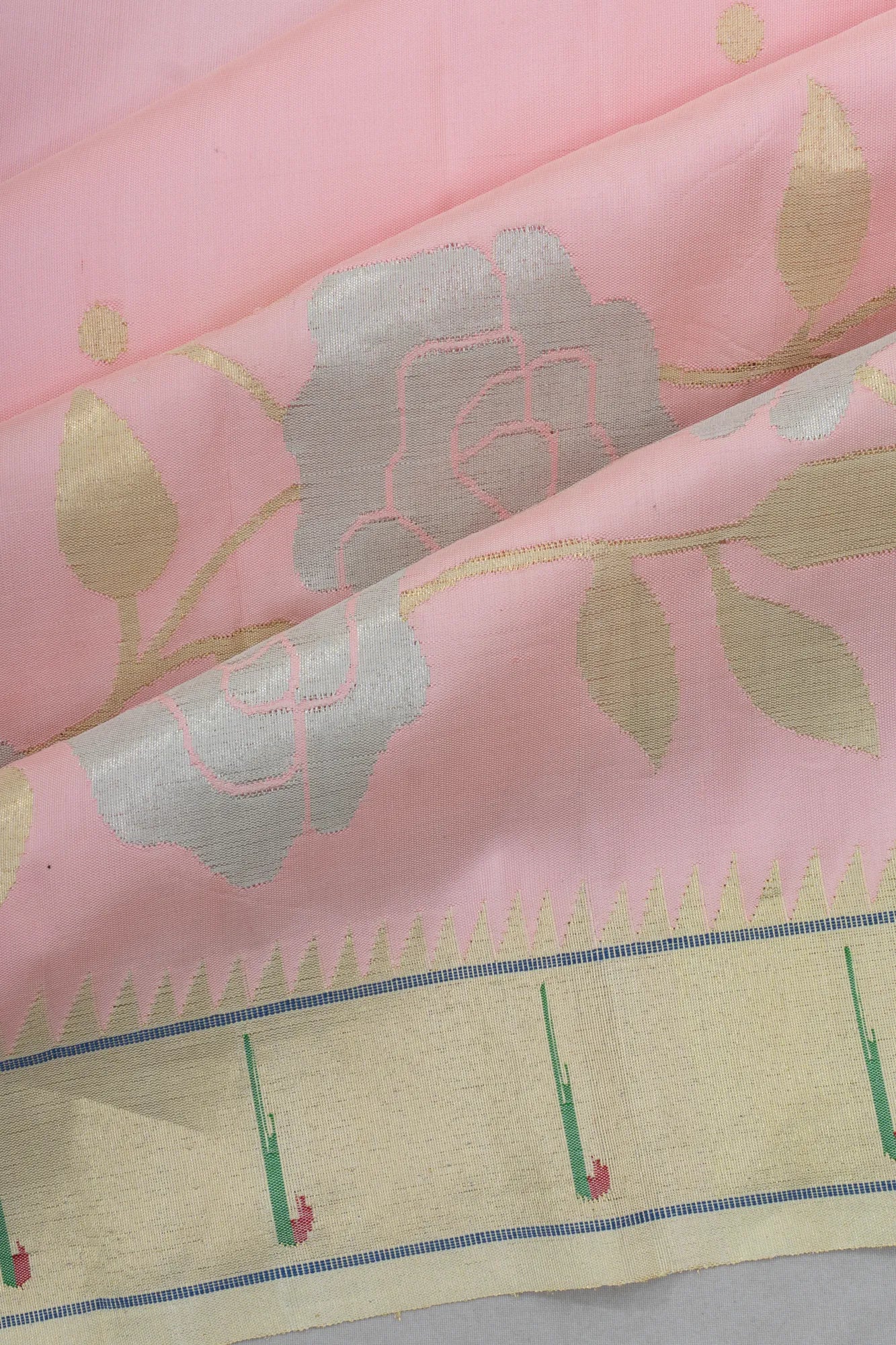Paithani Silk Polka Dot Butta Baby Pink Saree With Single Muniya Border