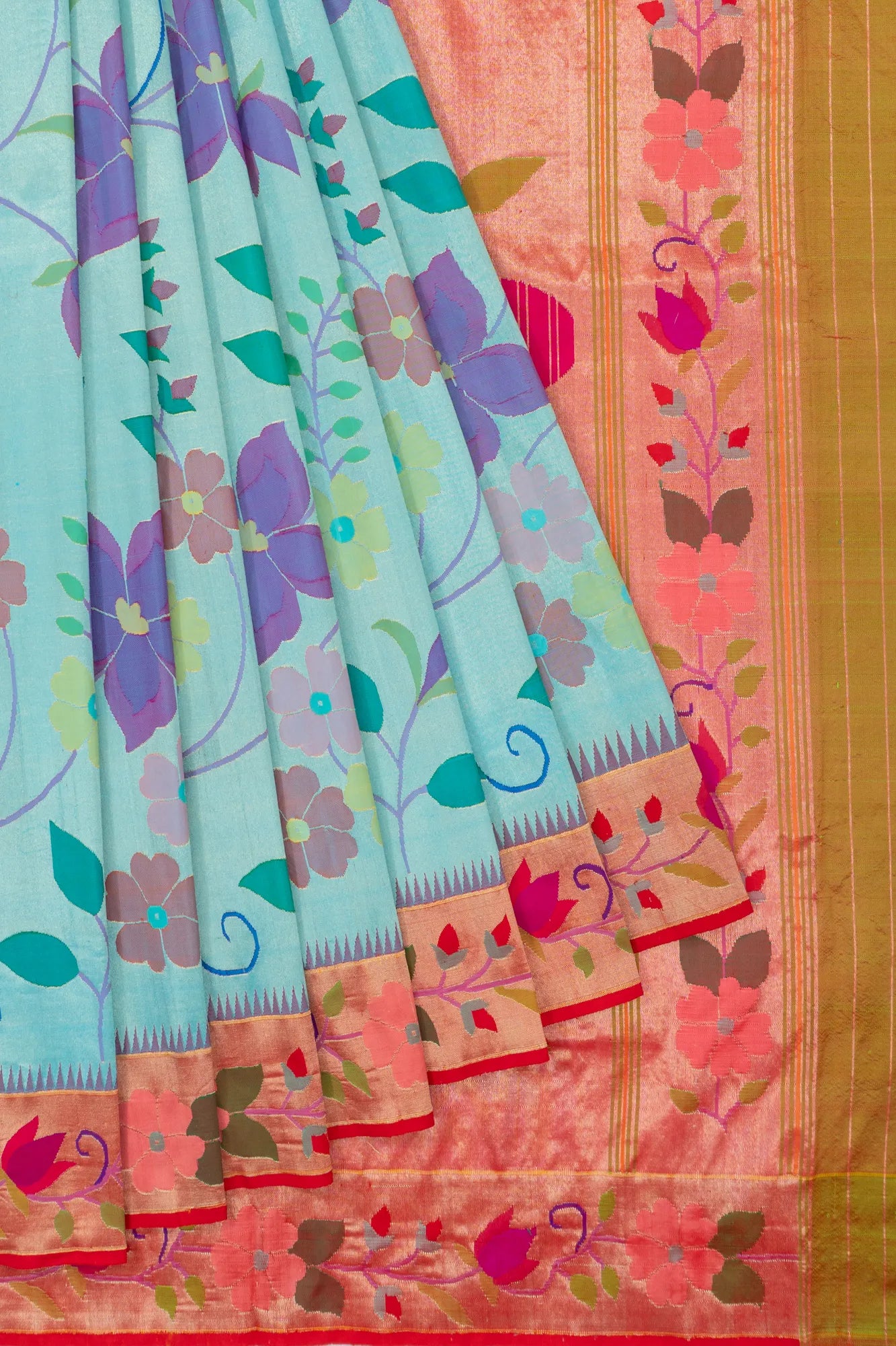 Paithani Silk Tissue All Over Jaal Sky Blue Saree