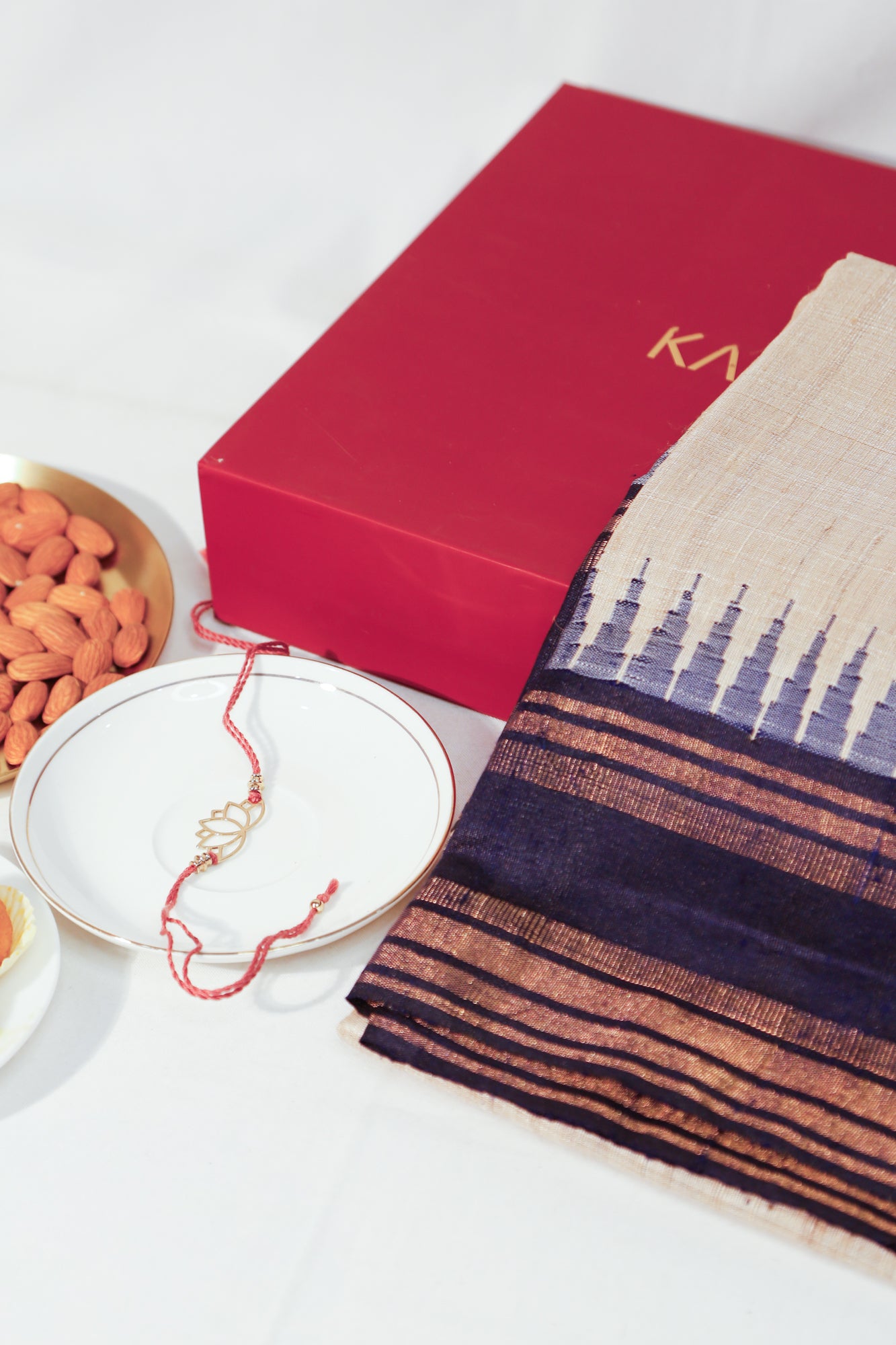 Tussar Printed Sandal Brown Saree With Gift Box And Rakhi