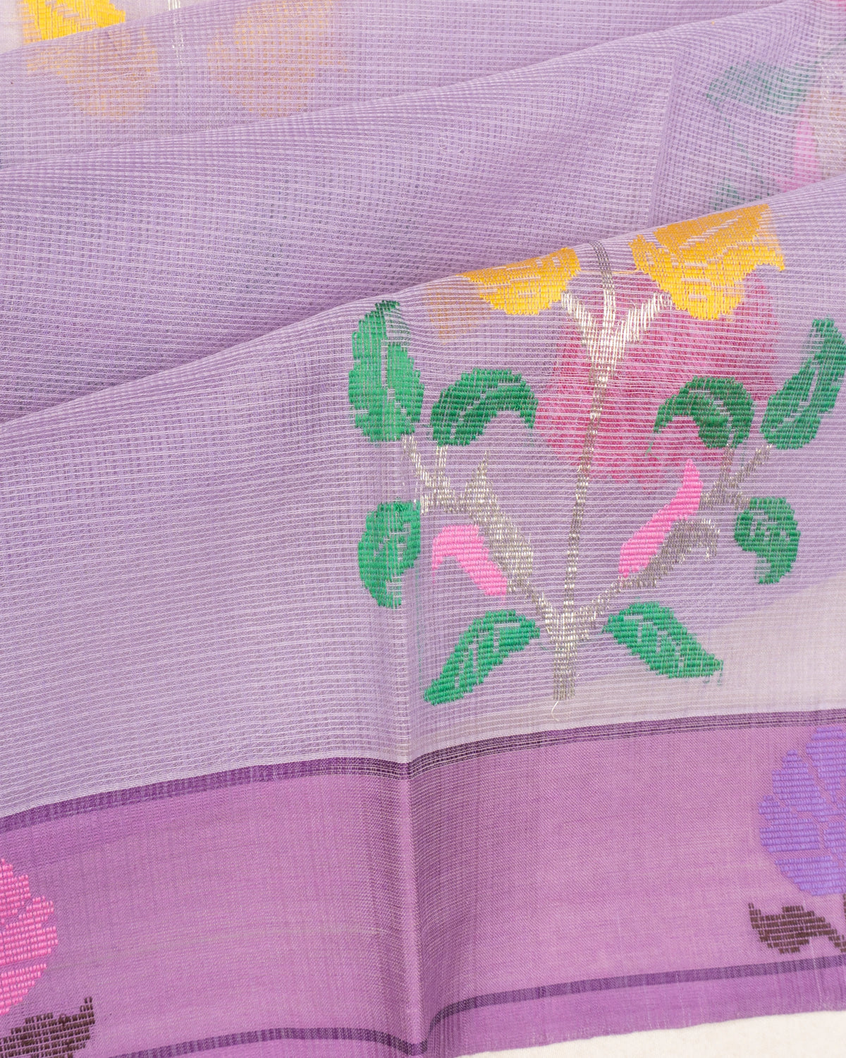 Zari Kota Cotton Jamdani Butta Lavender Saree