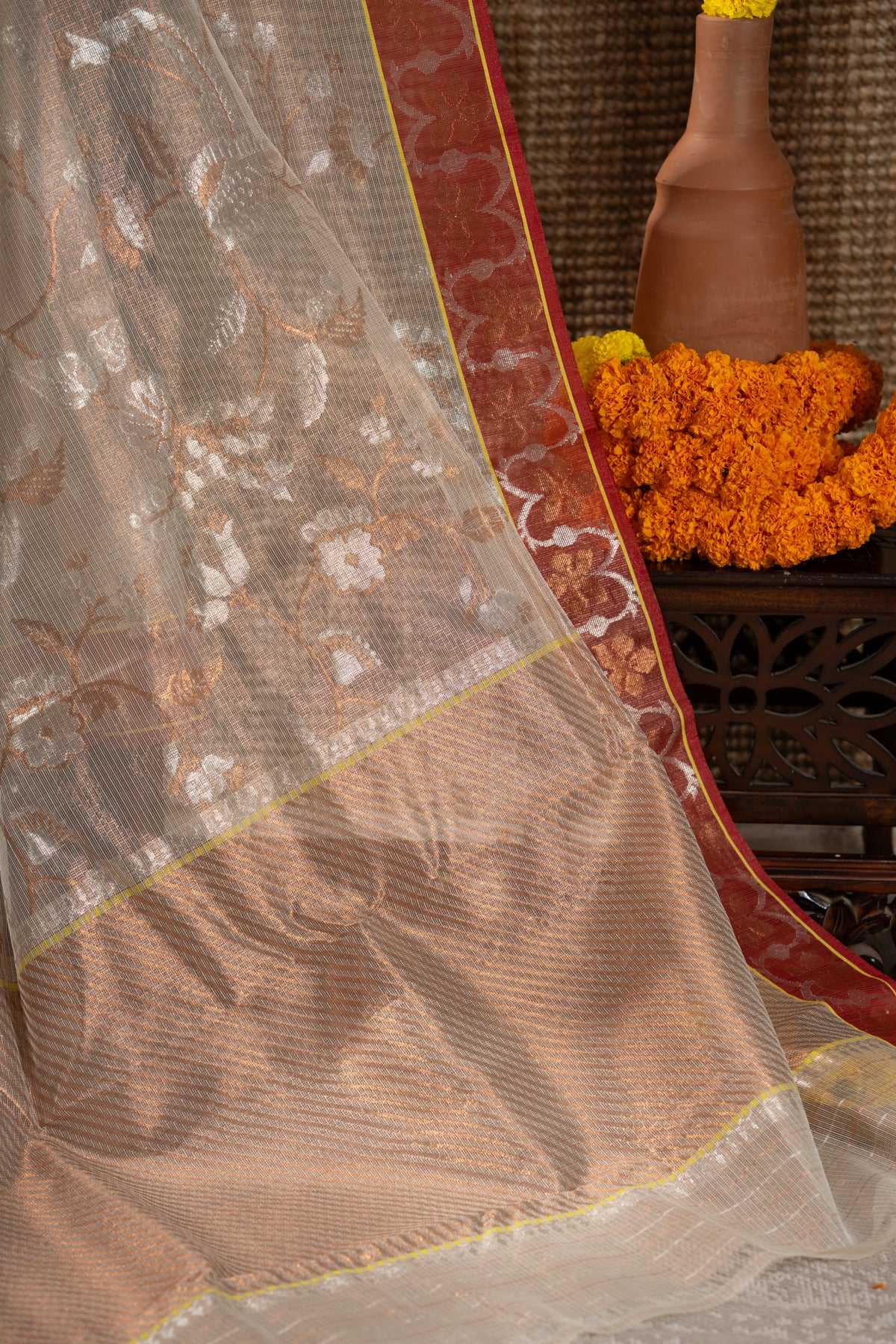 Zari Kota Silk Jamdani Jaal Cream Saree