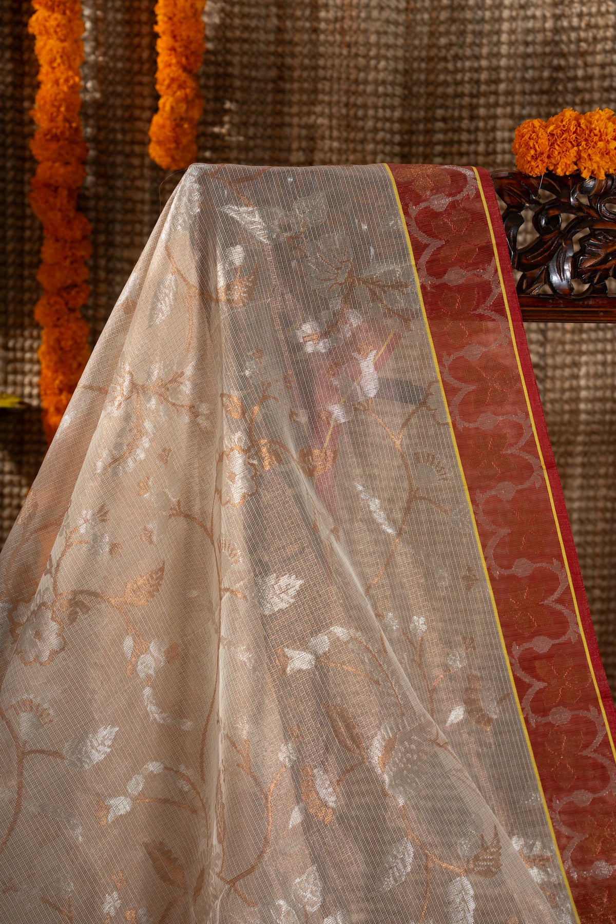 Zari Kota Silk Jamdani Jaal Cream Saree