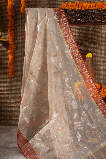 Zari Kota Silk Jamdani Jaal Cream Saree