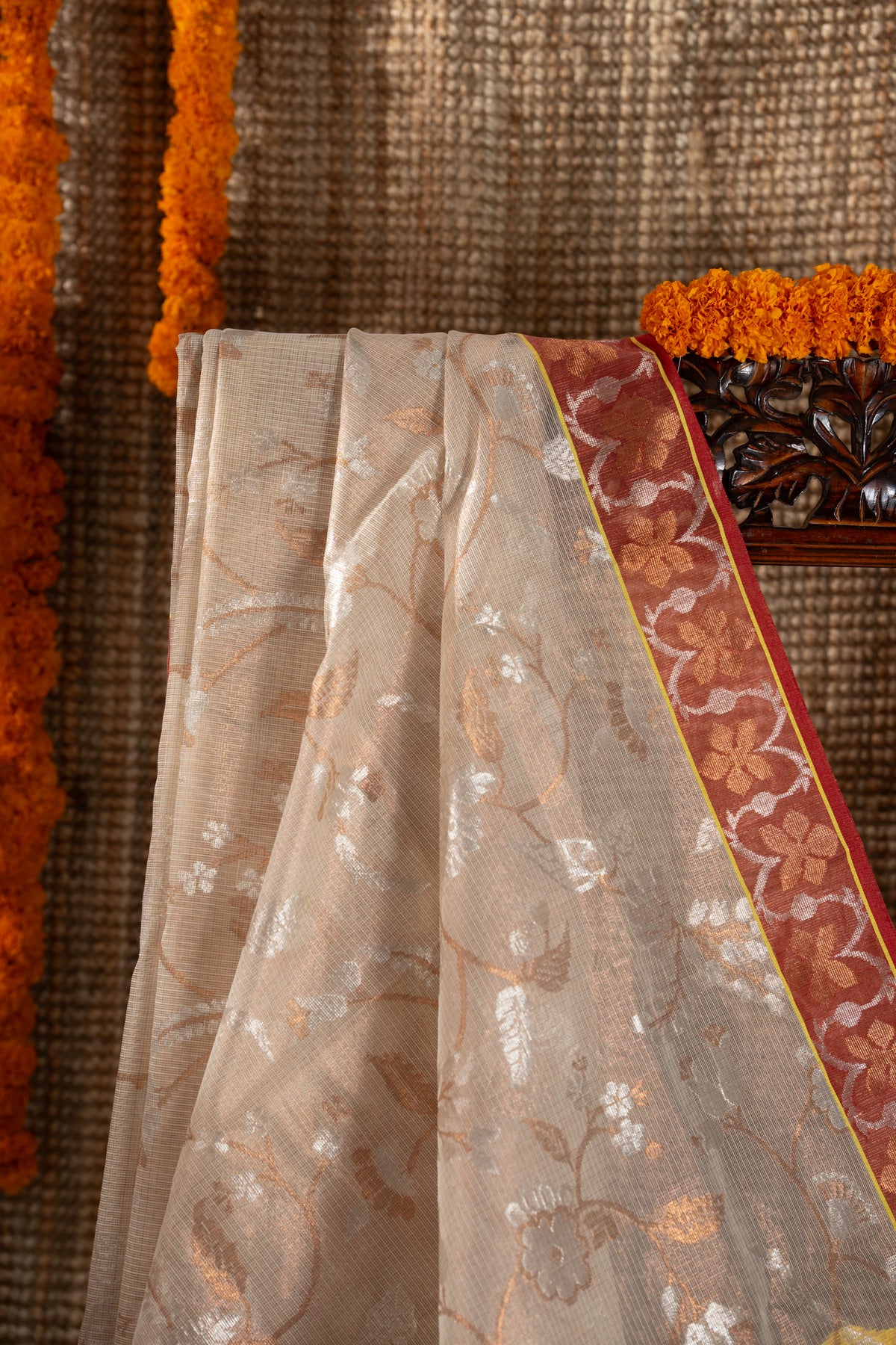 Zari Kota Silk Jamdani Jaal Cream Saree