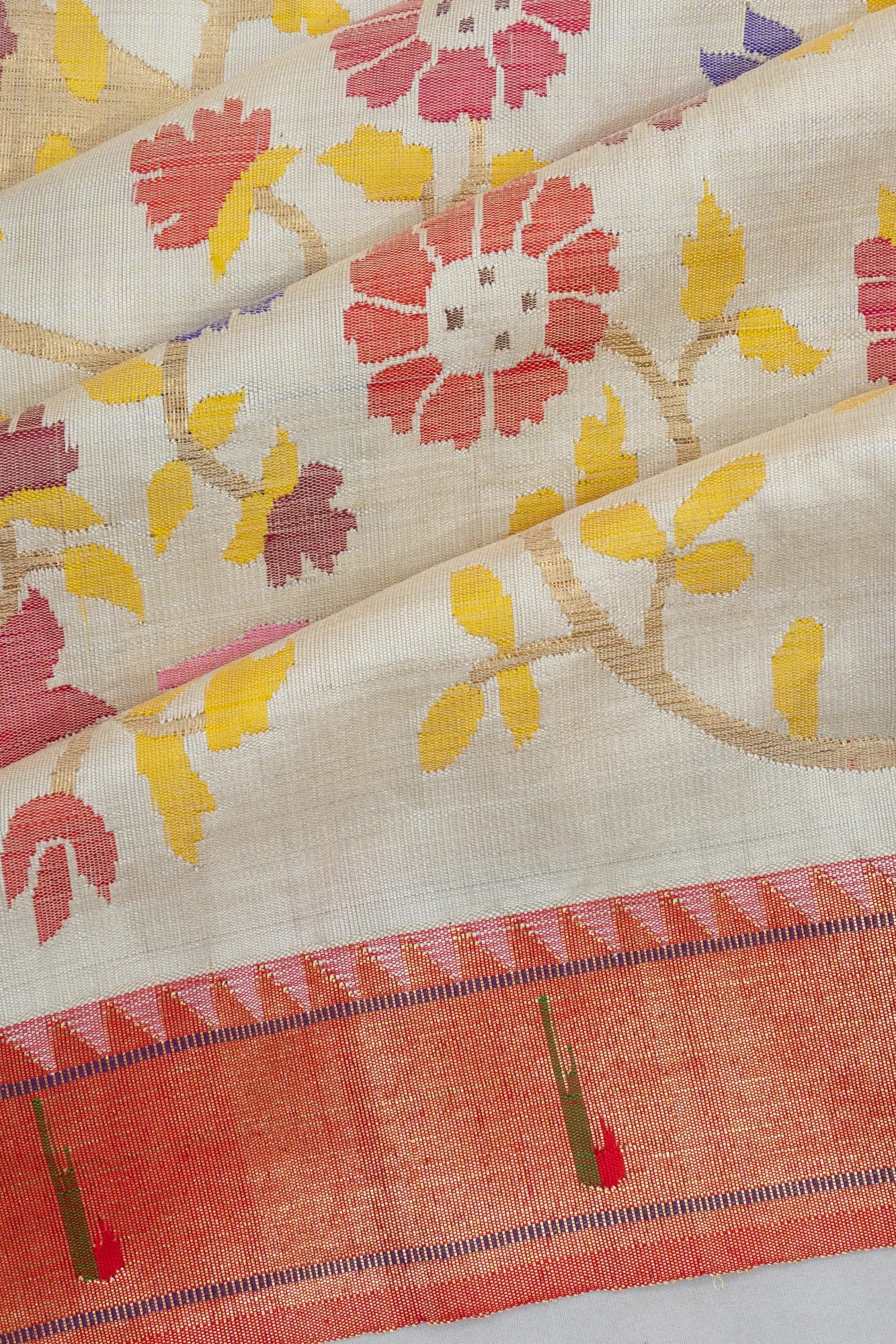 Paithani Silk All Over Jaal Off White Saree With Single Muniya Border