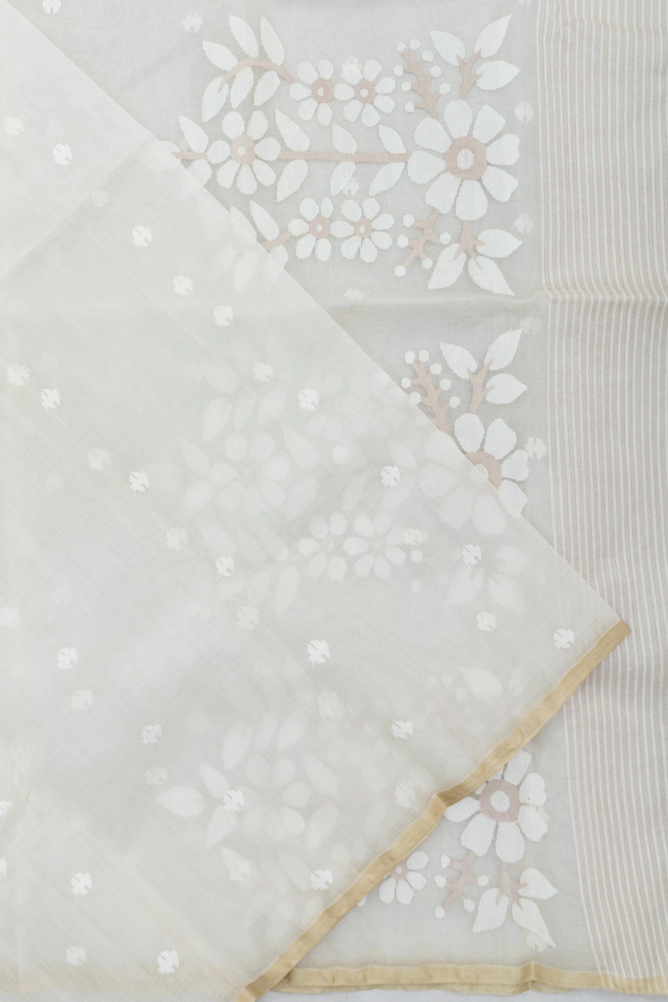 Dhakai Kora Organza Jamdani Butta White Saree