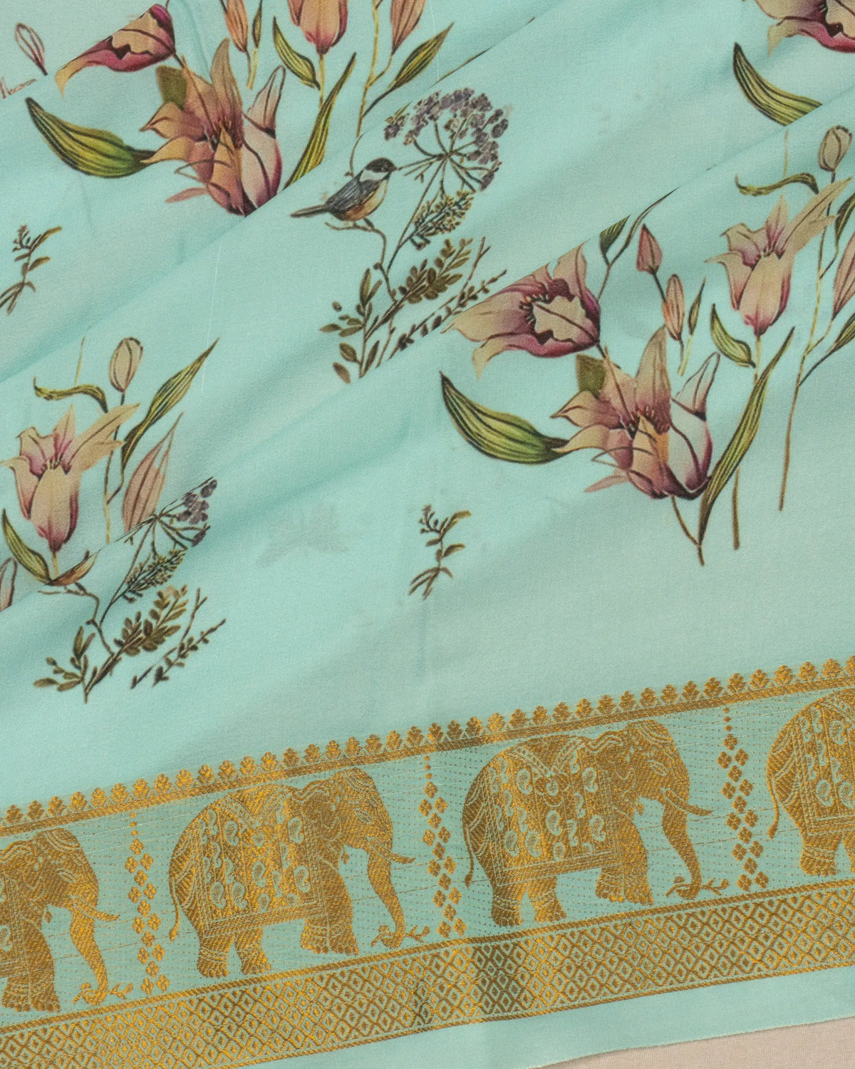 Crepe Floral Printed Pastel Blue Saree