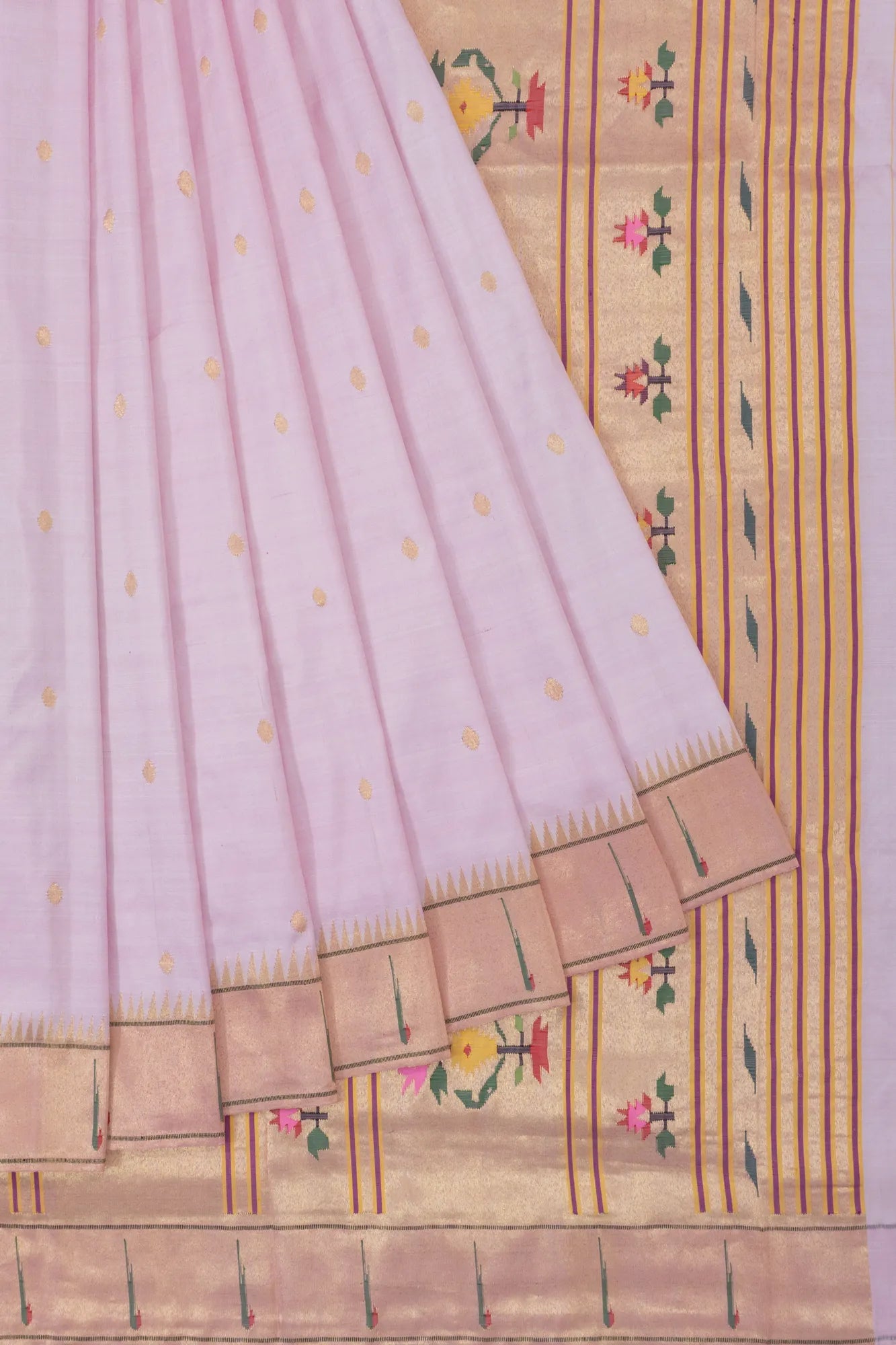 Paithani Silk Butta Baby Pink Saree With Single Muniya Border