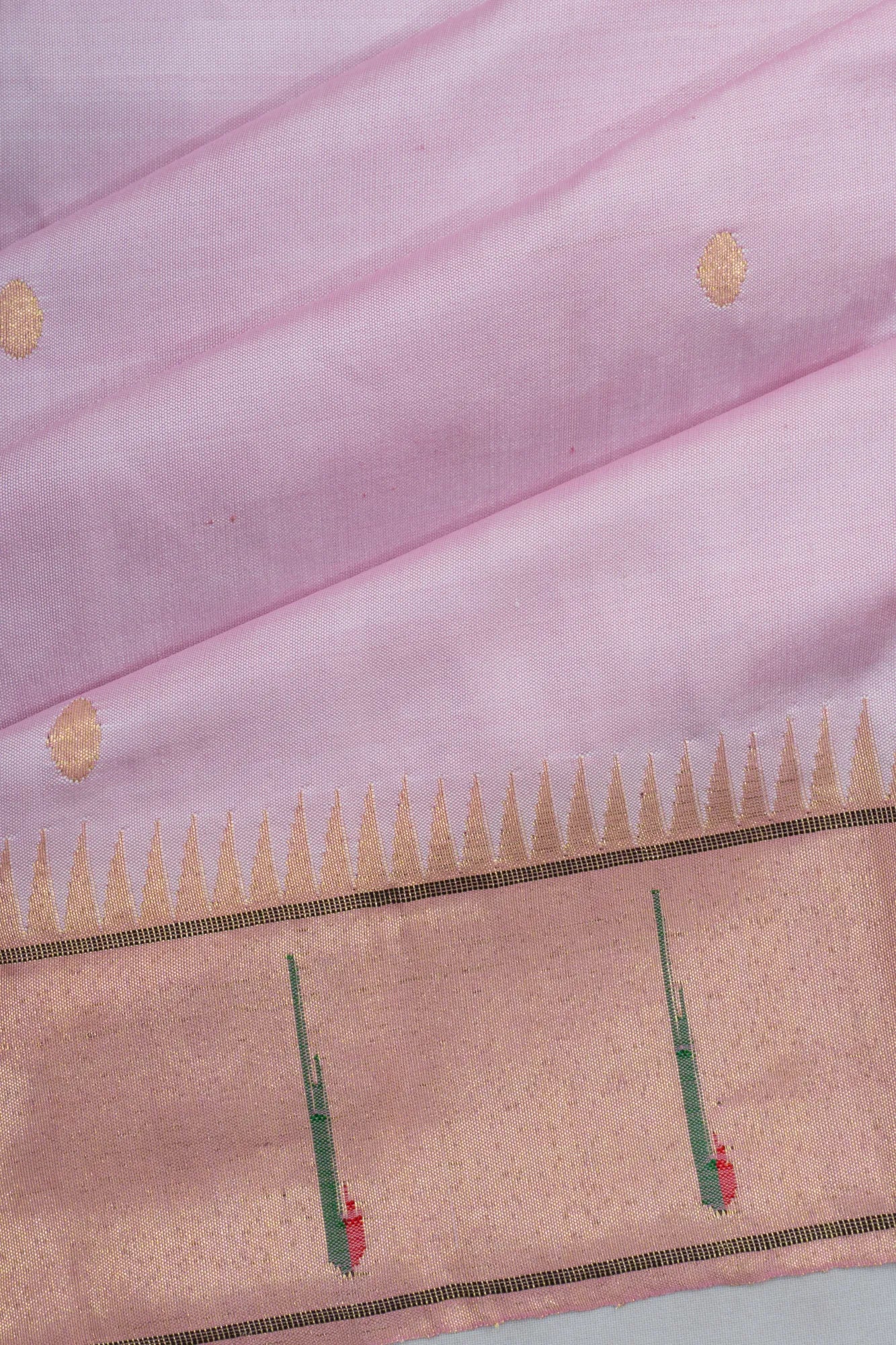Paithani Silk Butta Baby Pink Saree With Single Muniya Border