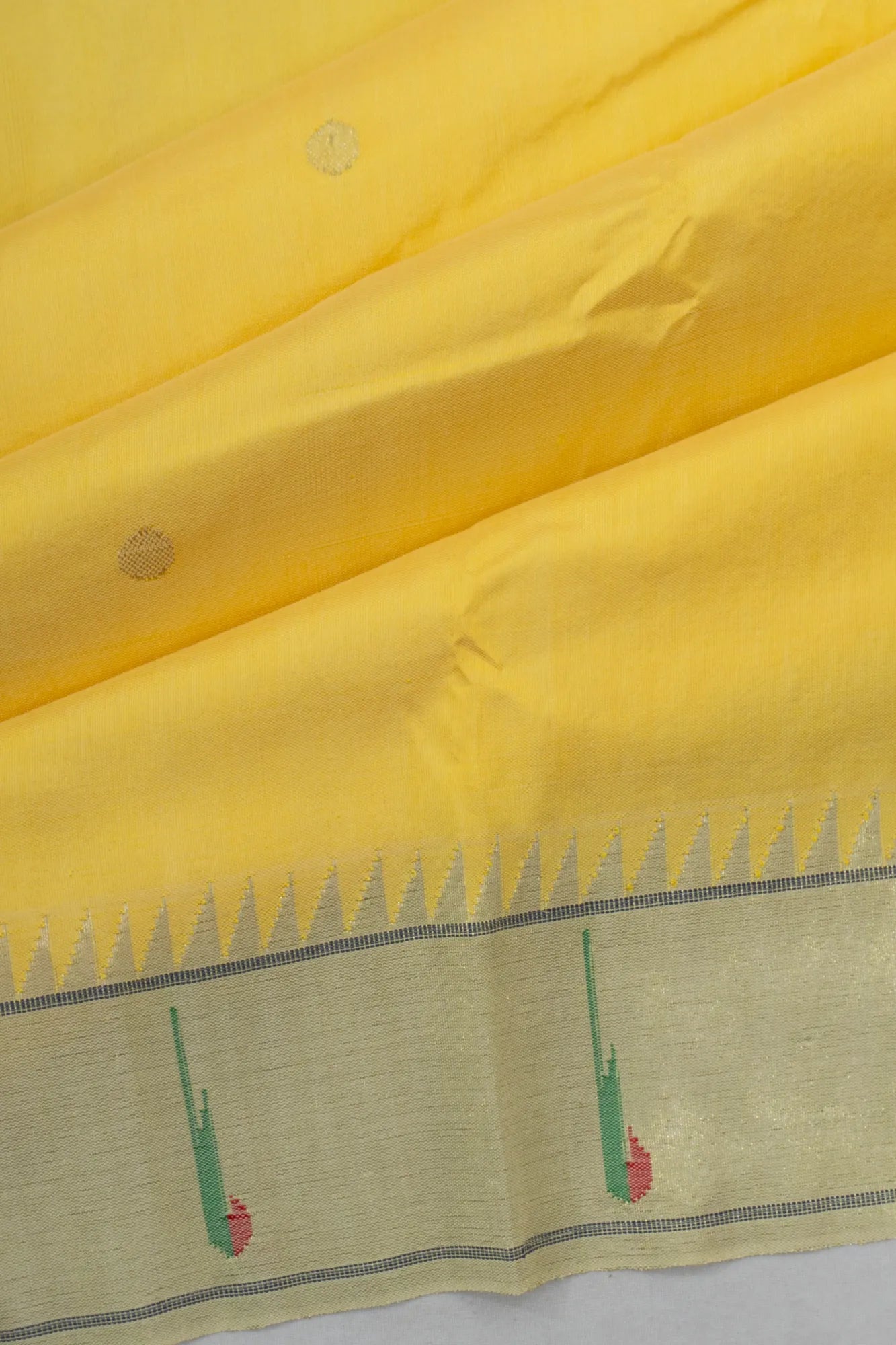Paithani Silk Butta Yellow Saree With Single Muniya Border