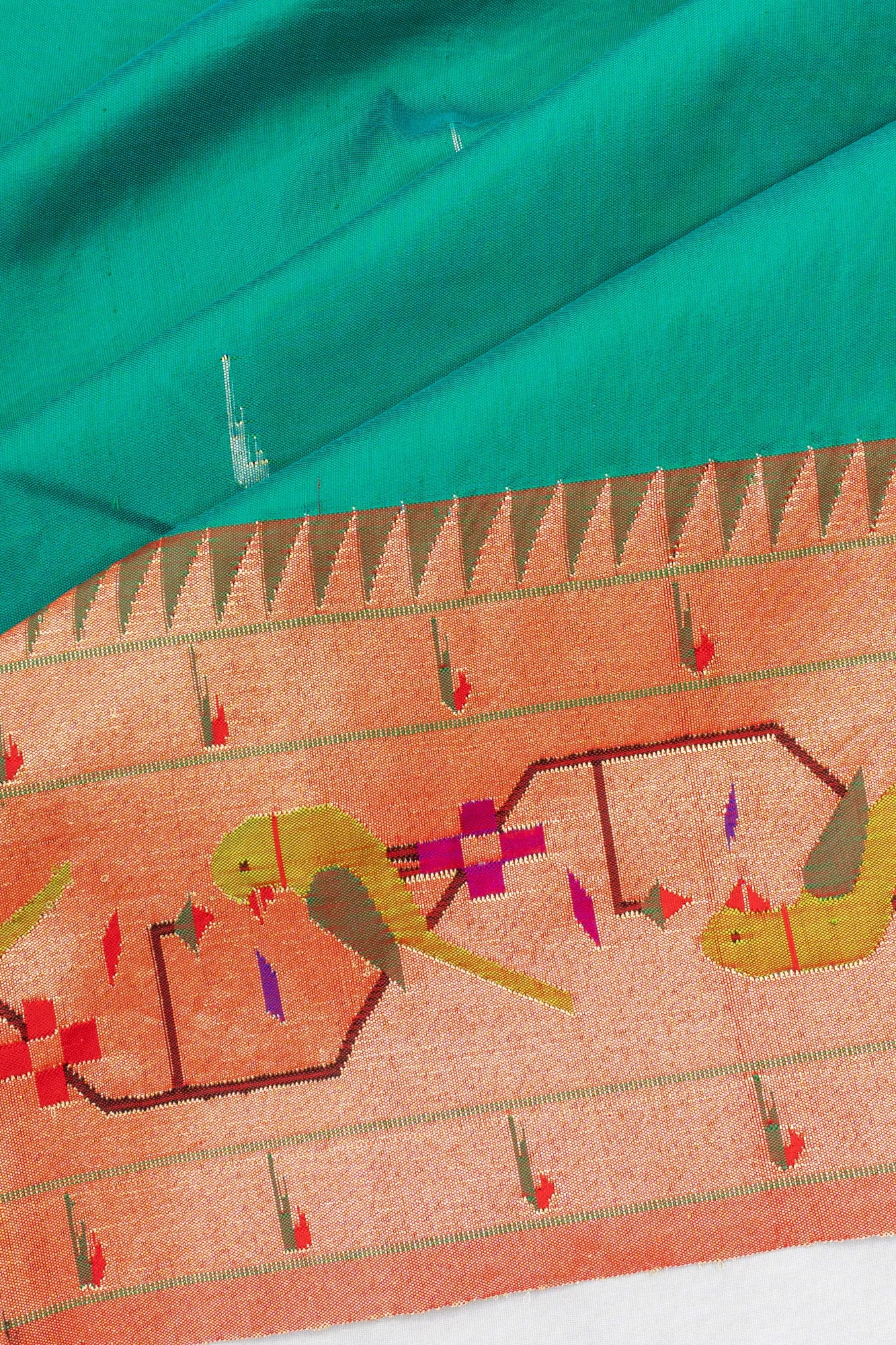 Paithani Silk Butta Green Saree With Akruthi Border