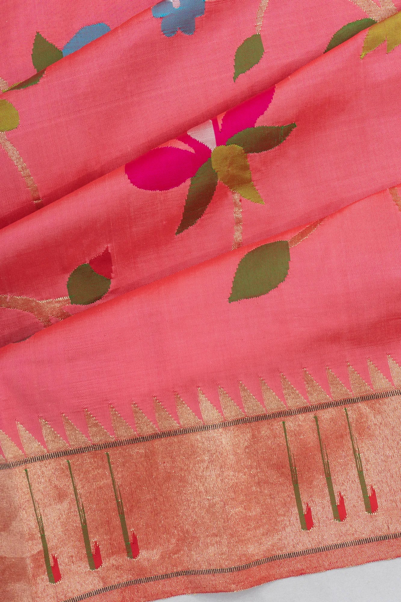 Paithani Silk All Over Jaal Pink Saree With Single Muniya Border