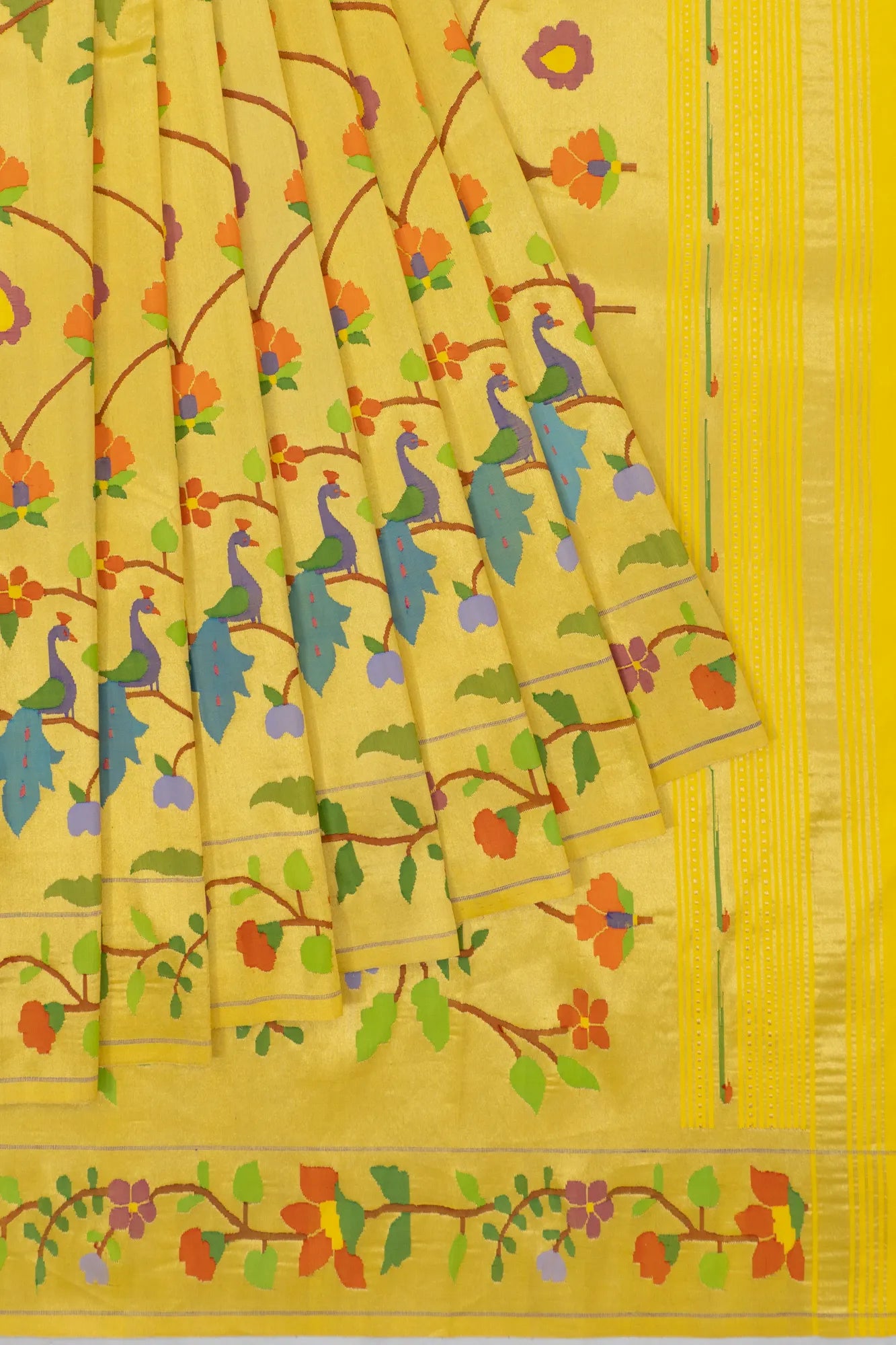Paithani Silk Tissue All Over Jaal Yellow Saree