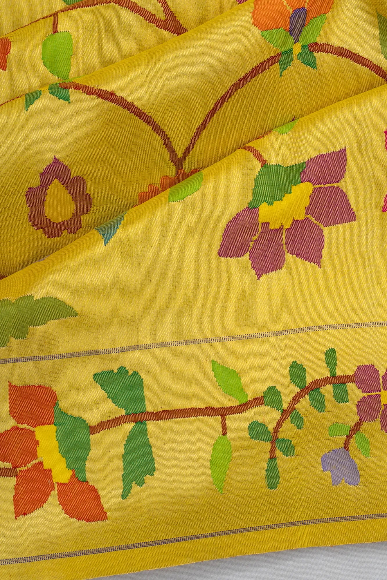 Paithani Silk Tissue All Over Jaal Yellow Saree