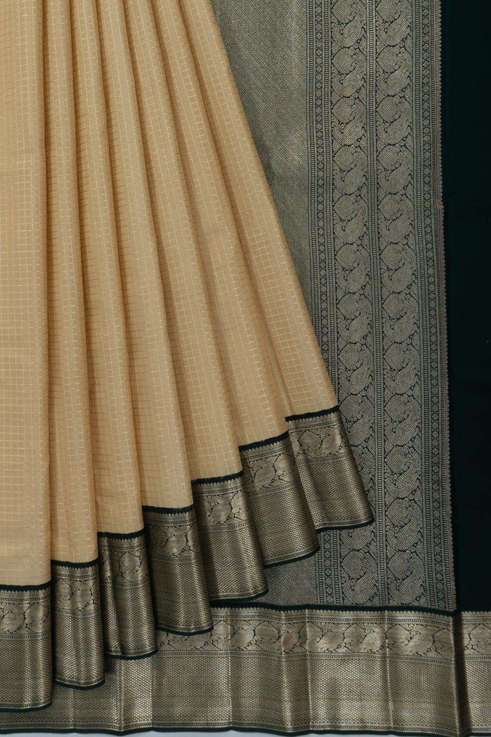 Classic Kanchipuram Silk Checks Beige Saree