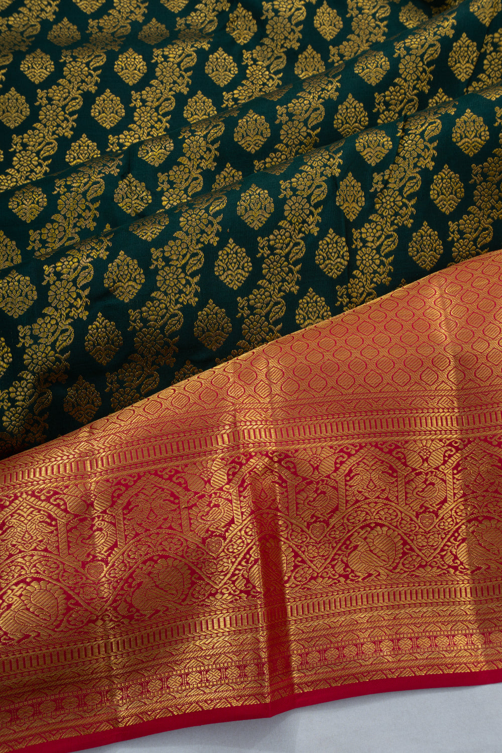 Kanchipuram Silk Brocade Bottle Green Saree