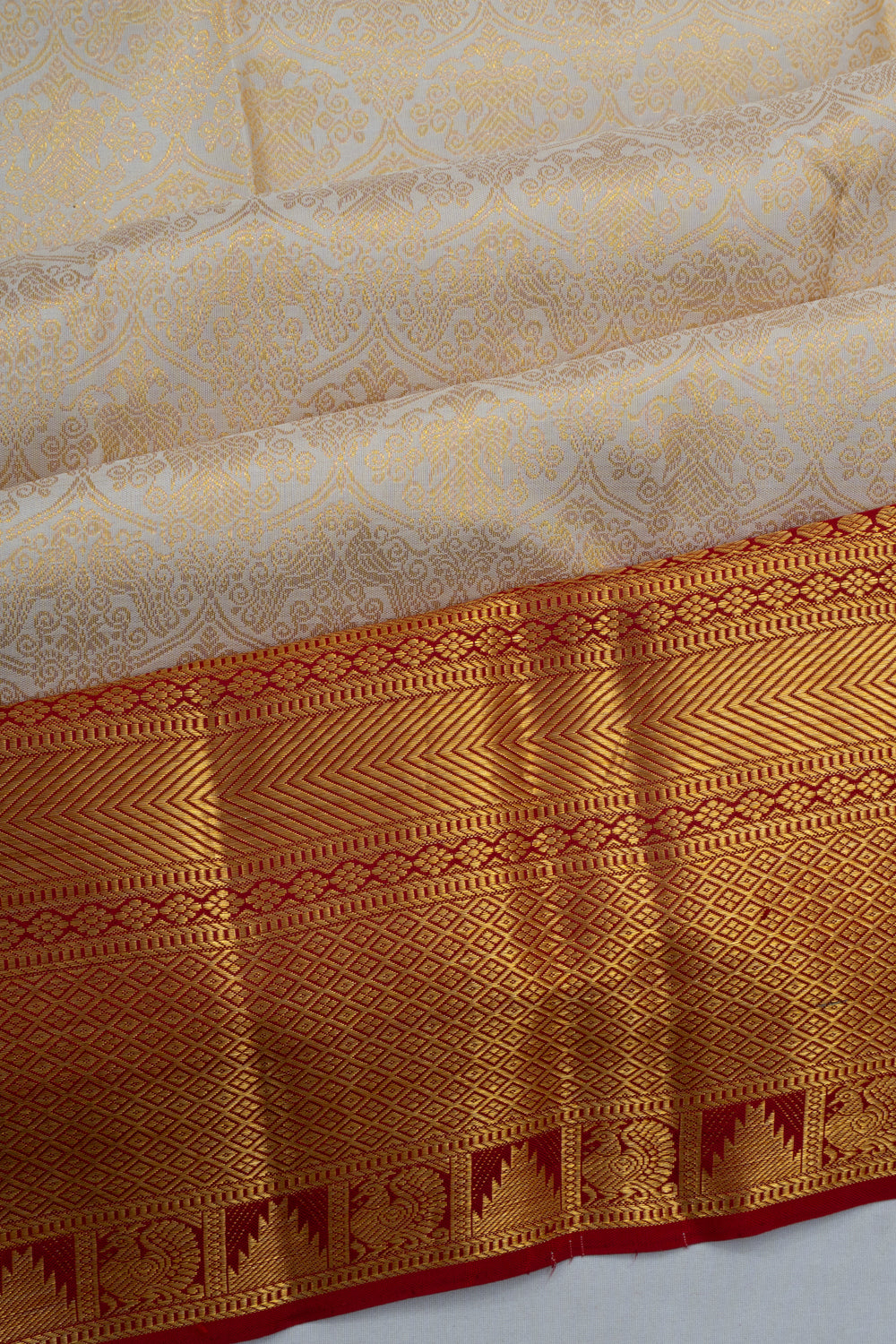 Kanchipuram Silk Brocade Off White Saree