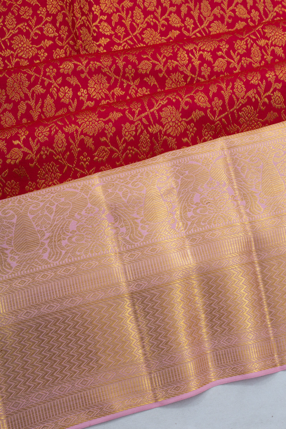 Kanchipuram Silk Jaal Brocade Red Saree