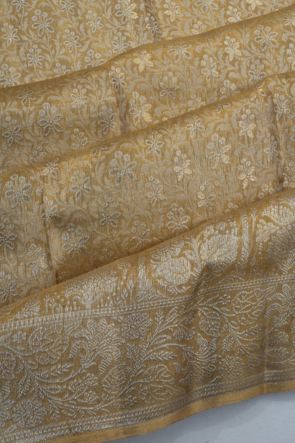 Kanchipuram Silk Tissue Jaal Gold Saree