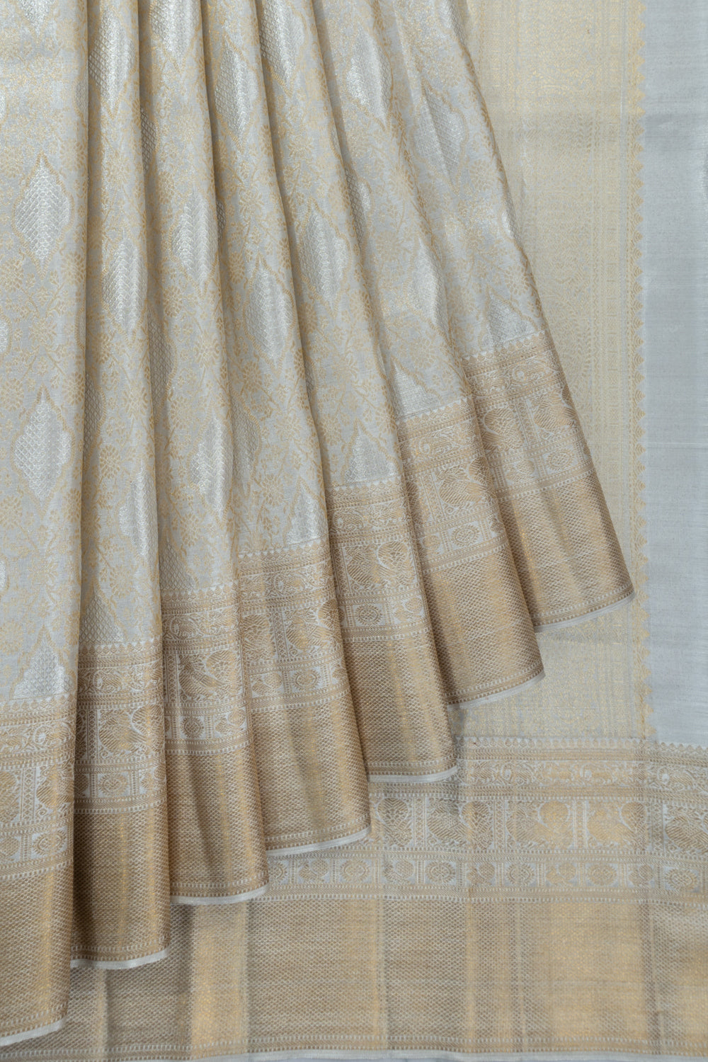Kanchipuram Silk Tissue Brocade Silver Saree