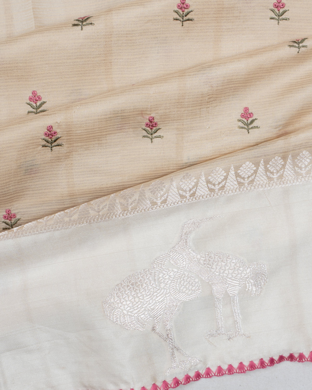 Tussar Embroidery Butta Beige Saree