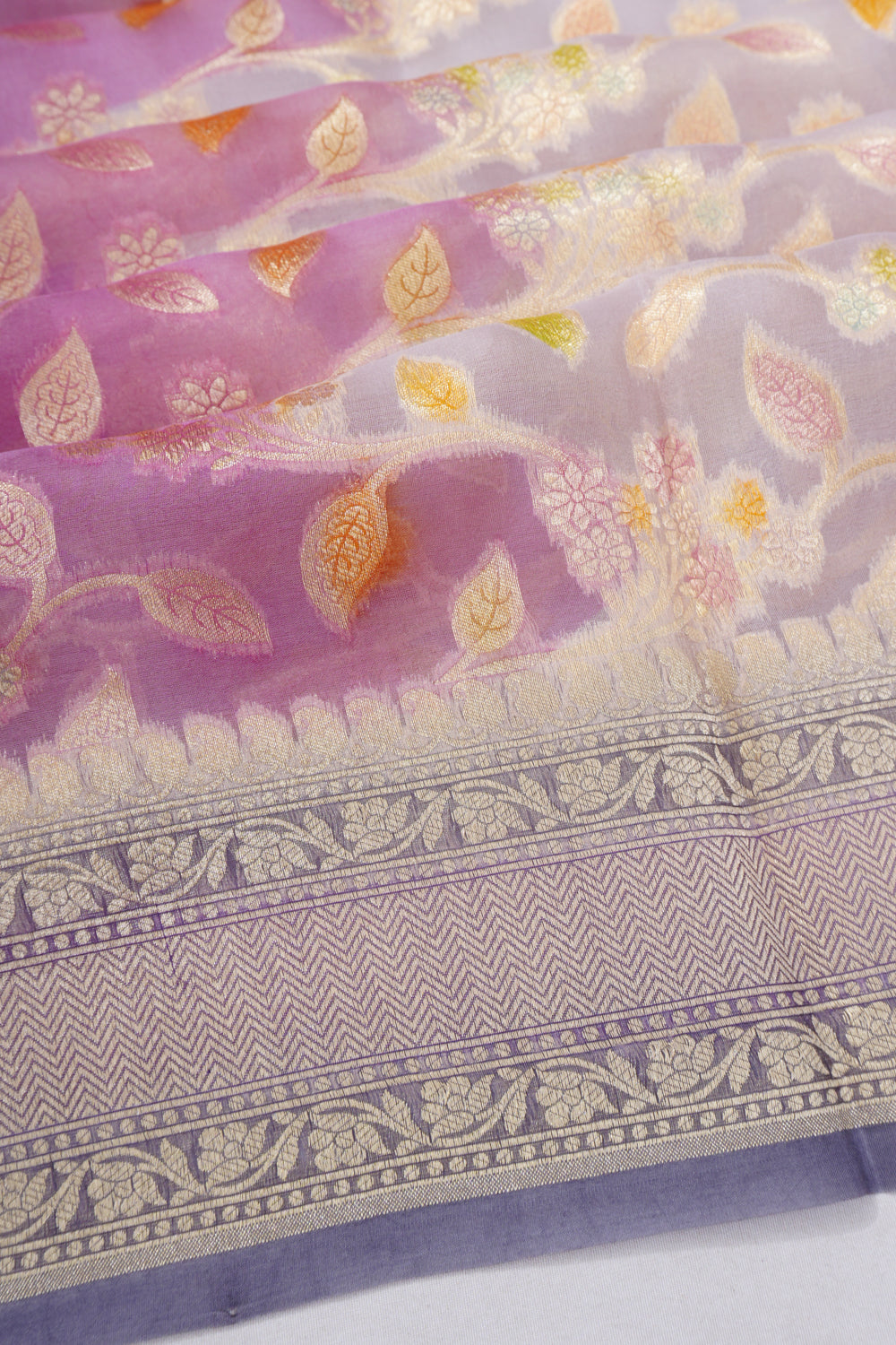Vaanya Banaras Kora Organza Jaal Pink Saree
