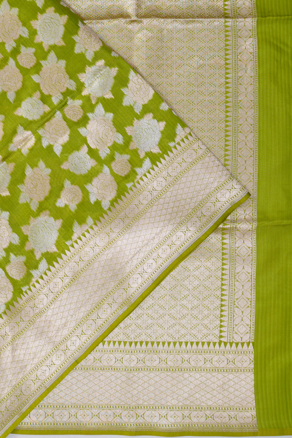 Vaanya Banaras Kora Organza Brocade Green Saree