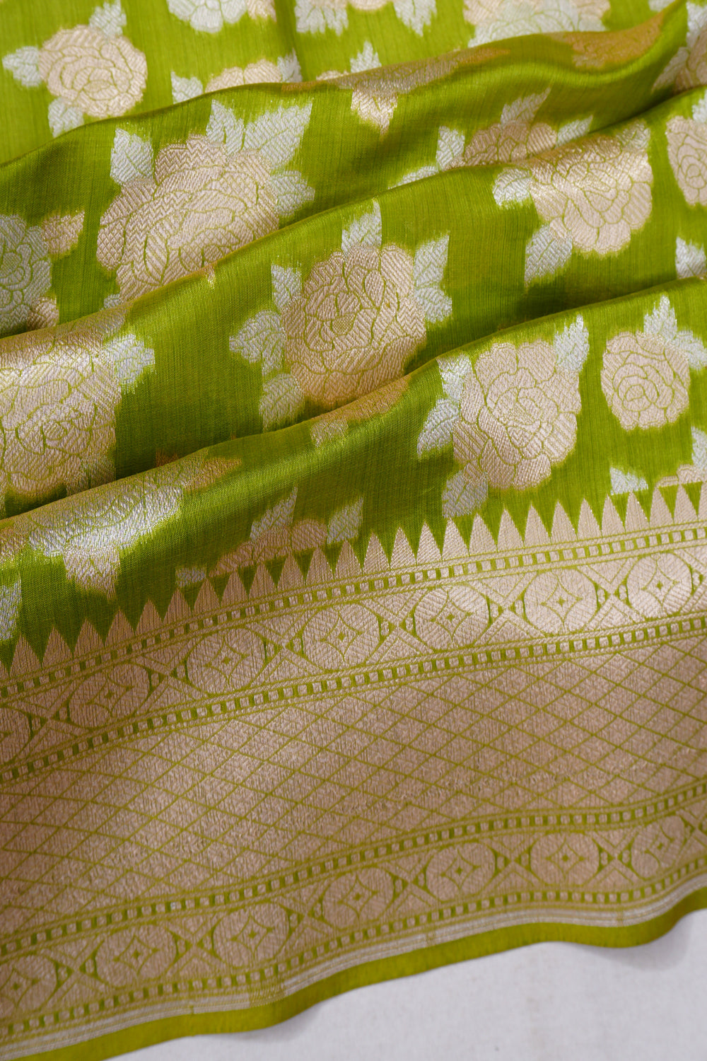 Vaanya Banaras Kora Organza Brocade Green Saree