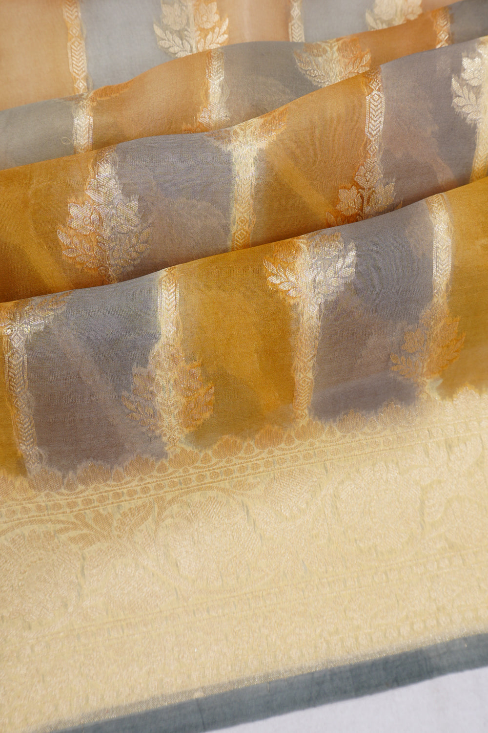 Vaanya Banaras Kora Organza Brocade Yellow And Lilac Saree