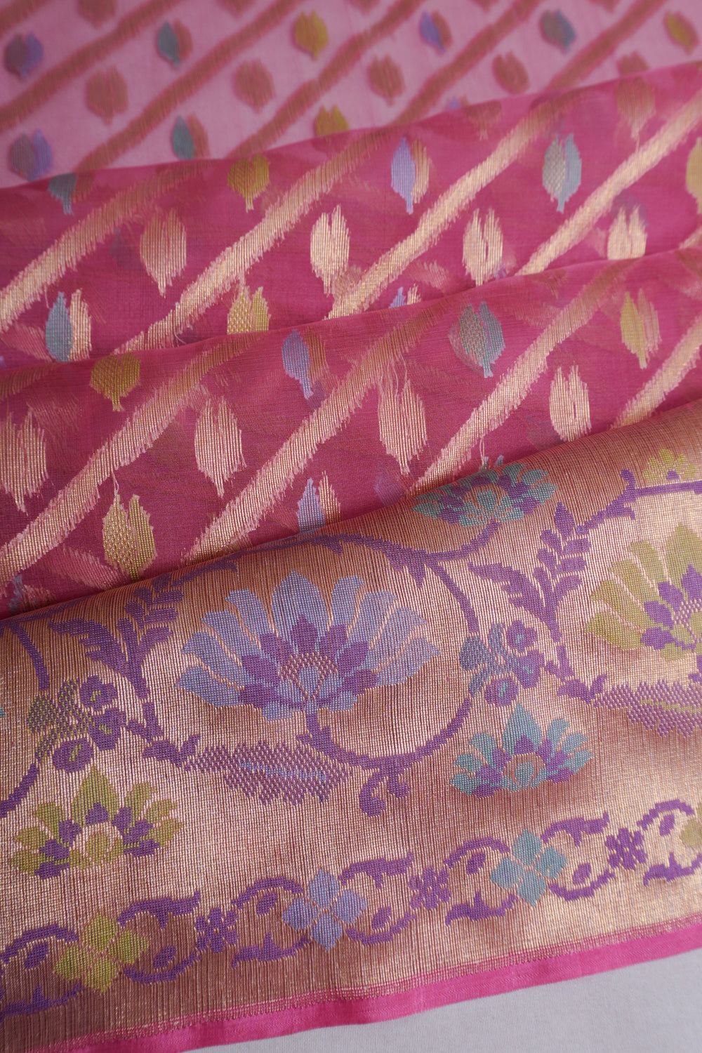 Vaanya Banaras Kora Organza Brocade Baby Pink Saree