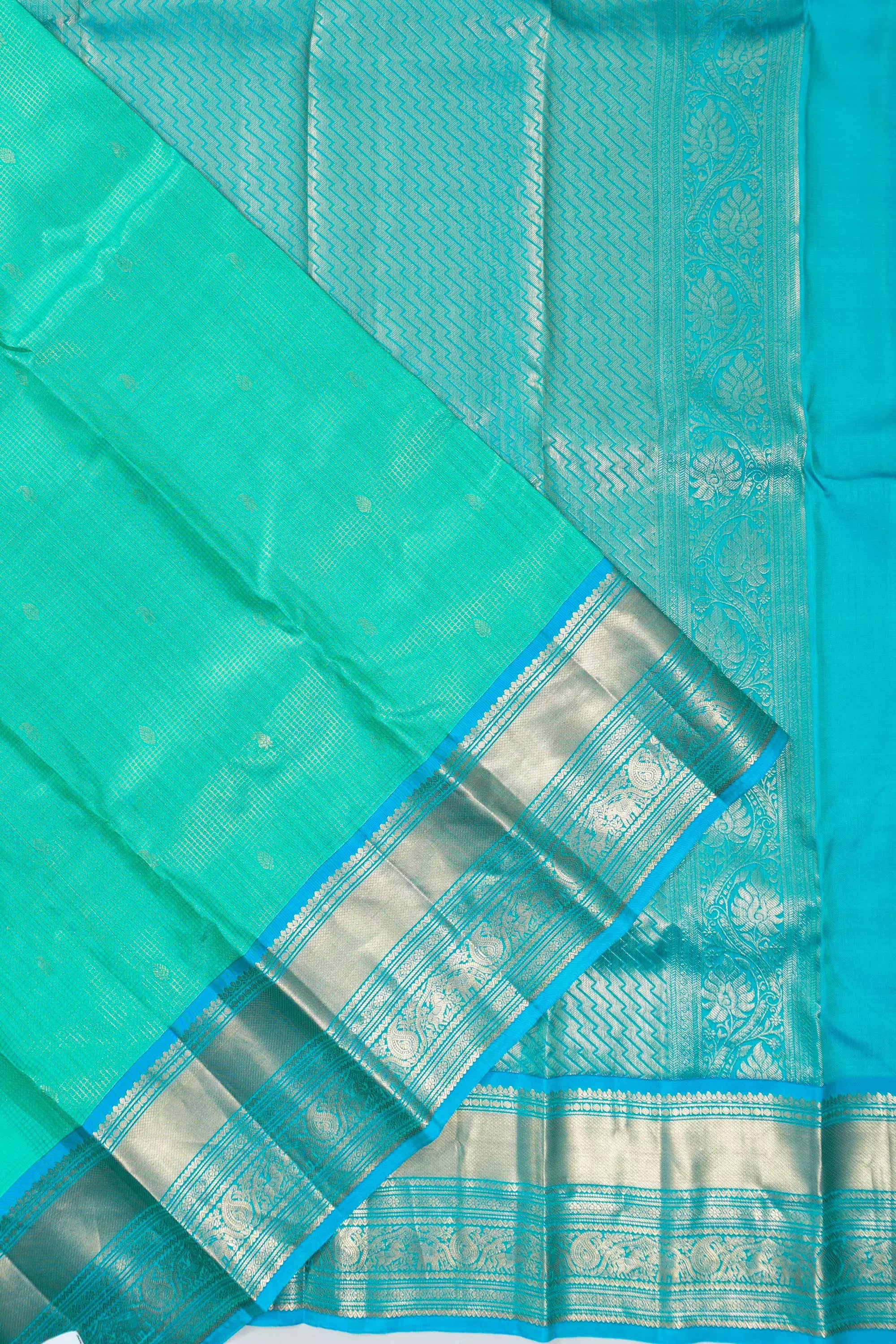 Soft Silk Checks And Butta Sea Green Saree