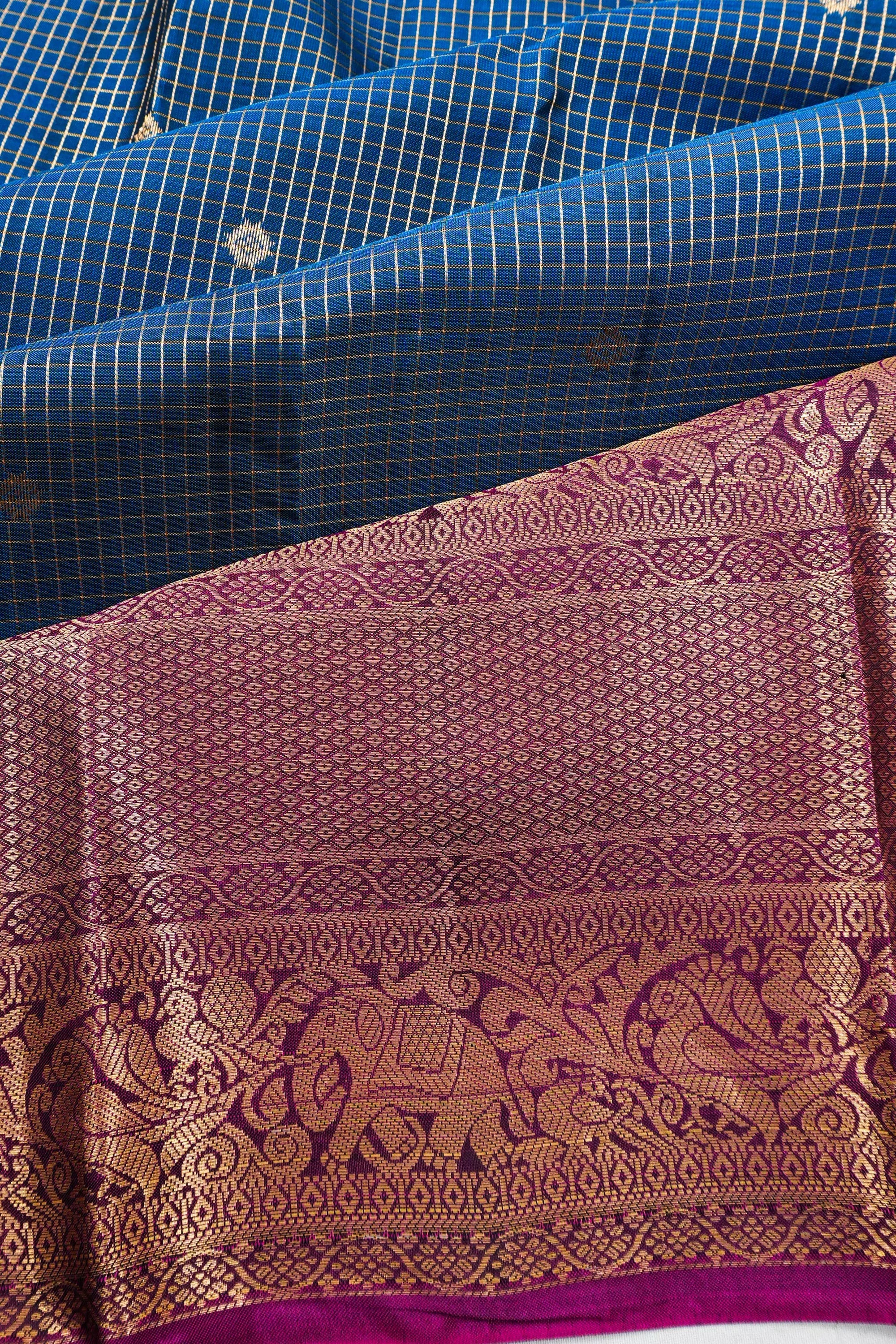 Soft Silk Checks And Butta Blue Saree