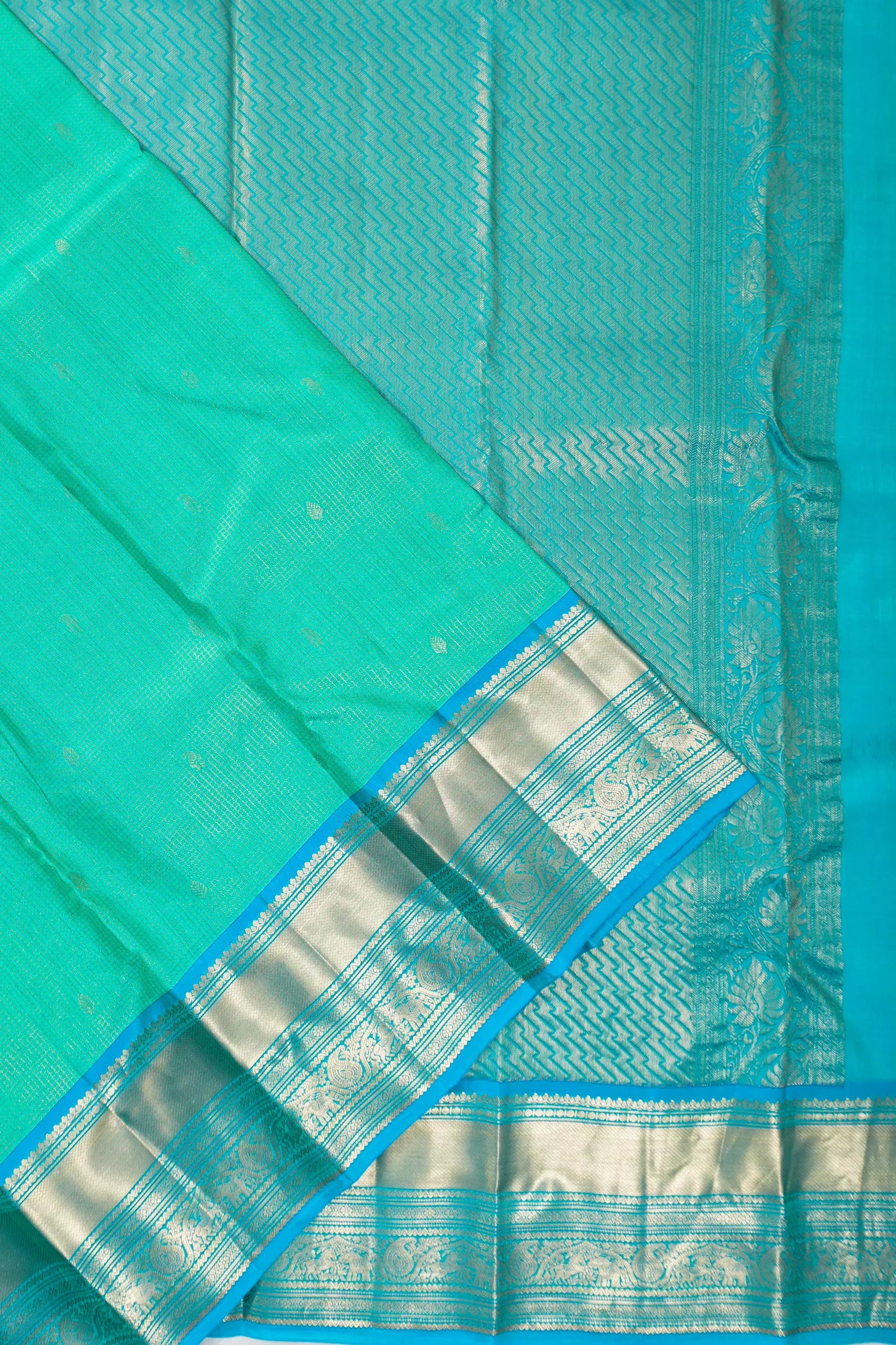 Soft Silk Checks And Butta Sea Green Saree