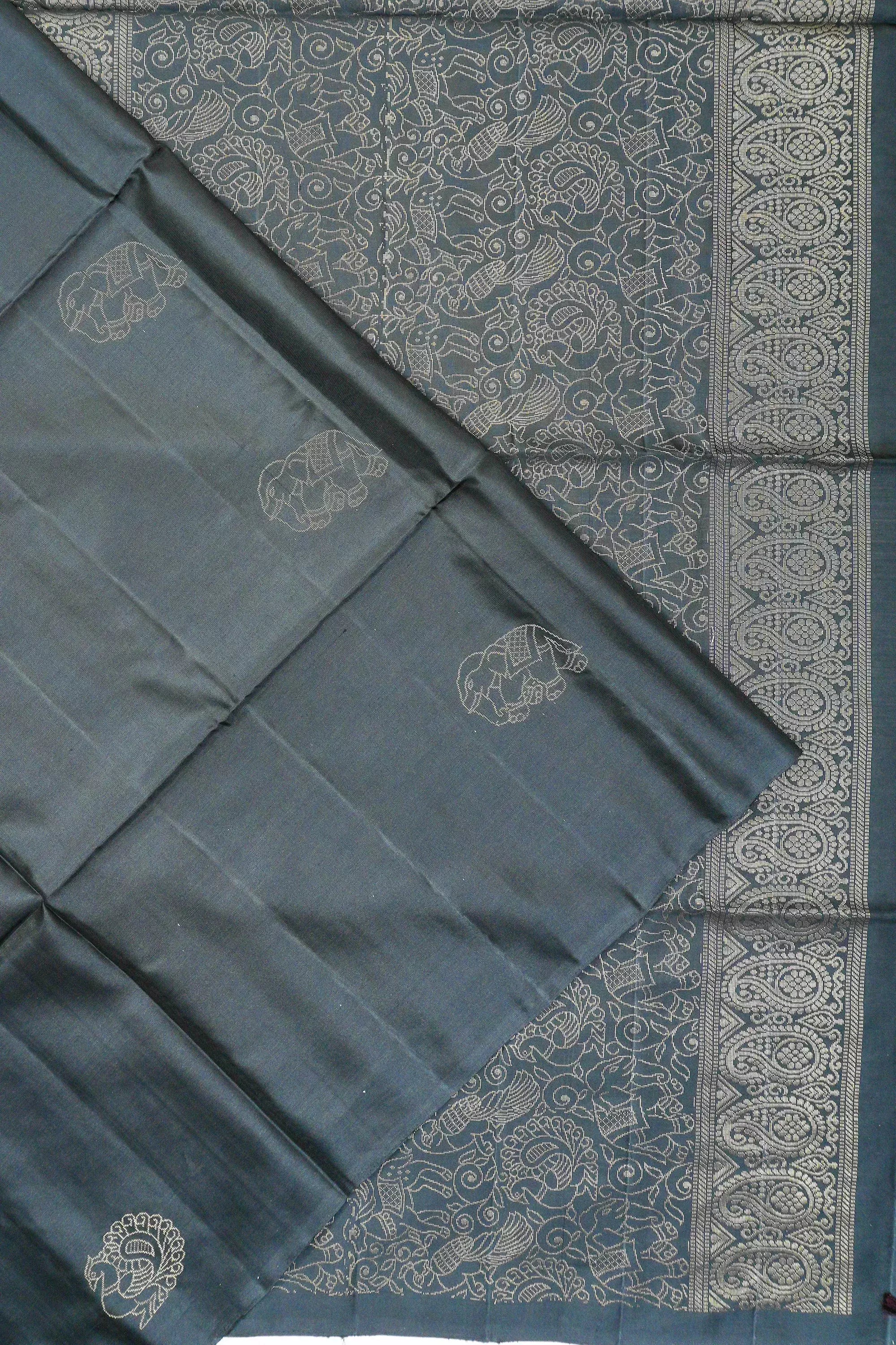 Soft Silk Butta Grey Saree