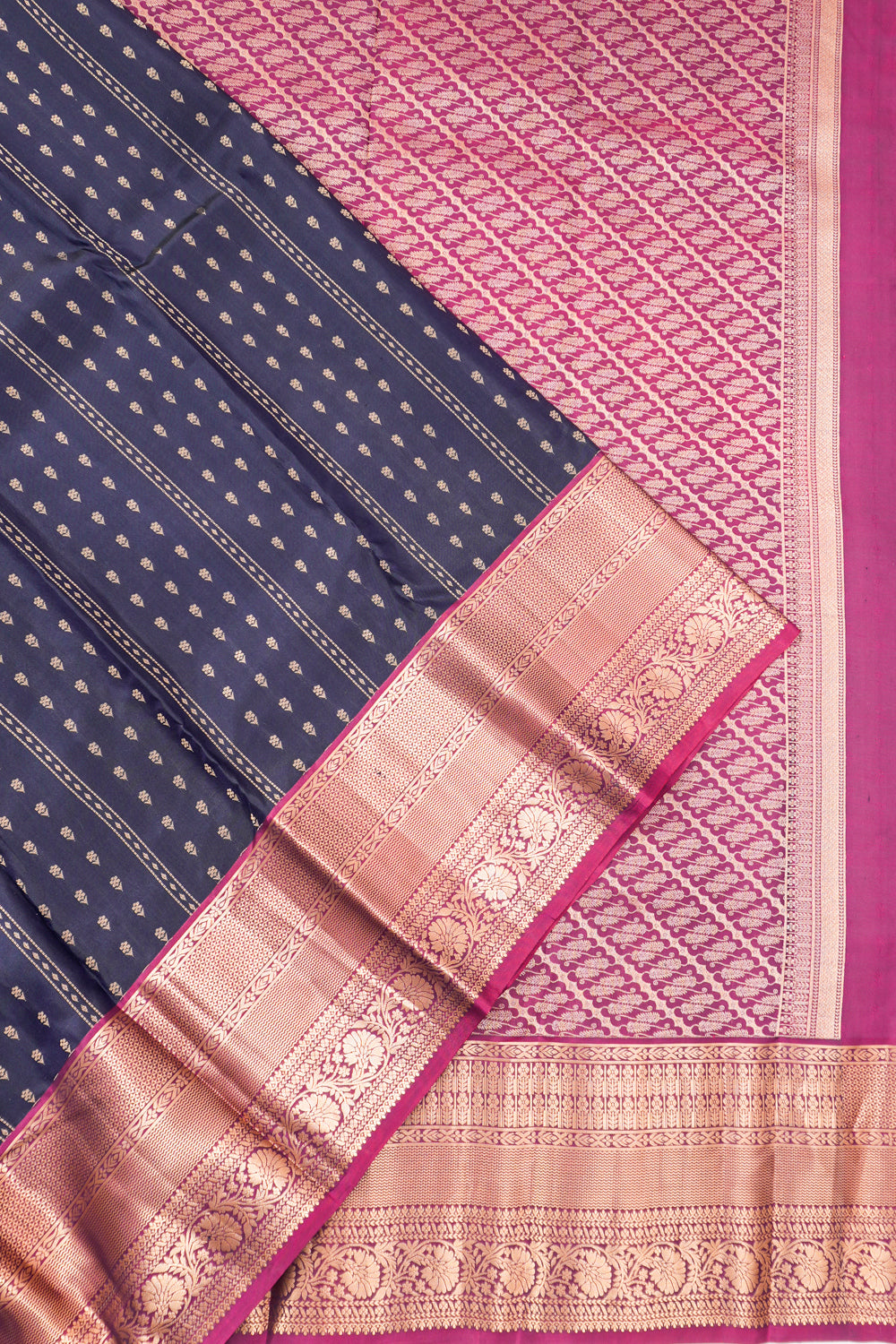 Soft Silk Brocade Midnight Blue Saree