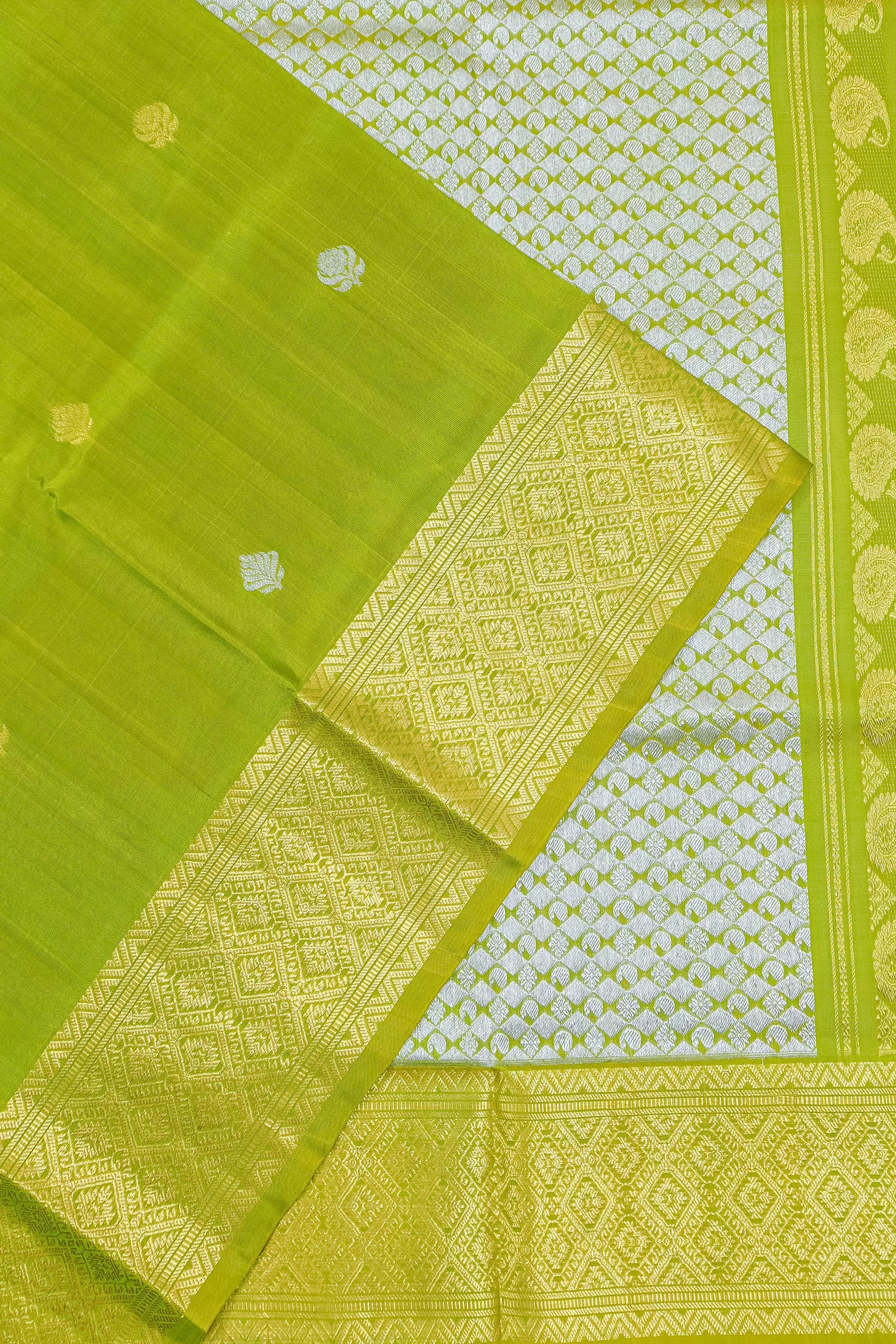 Venkatagiri Silk Butta Parrot Green Saree