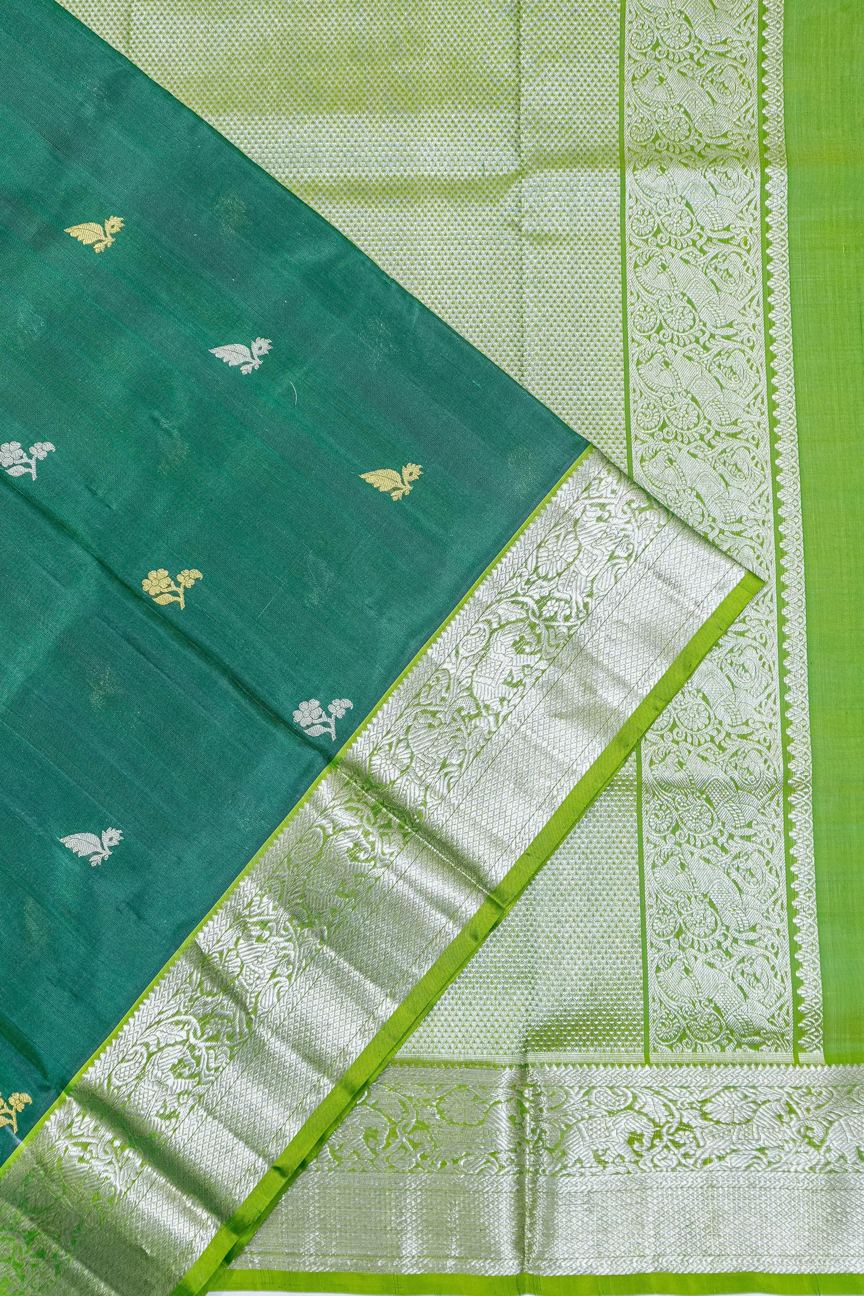 Venkatagiri Silk Butta Bottle Green Saree