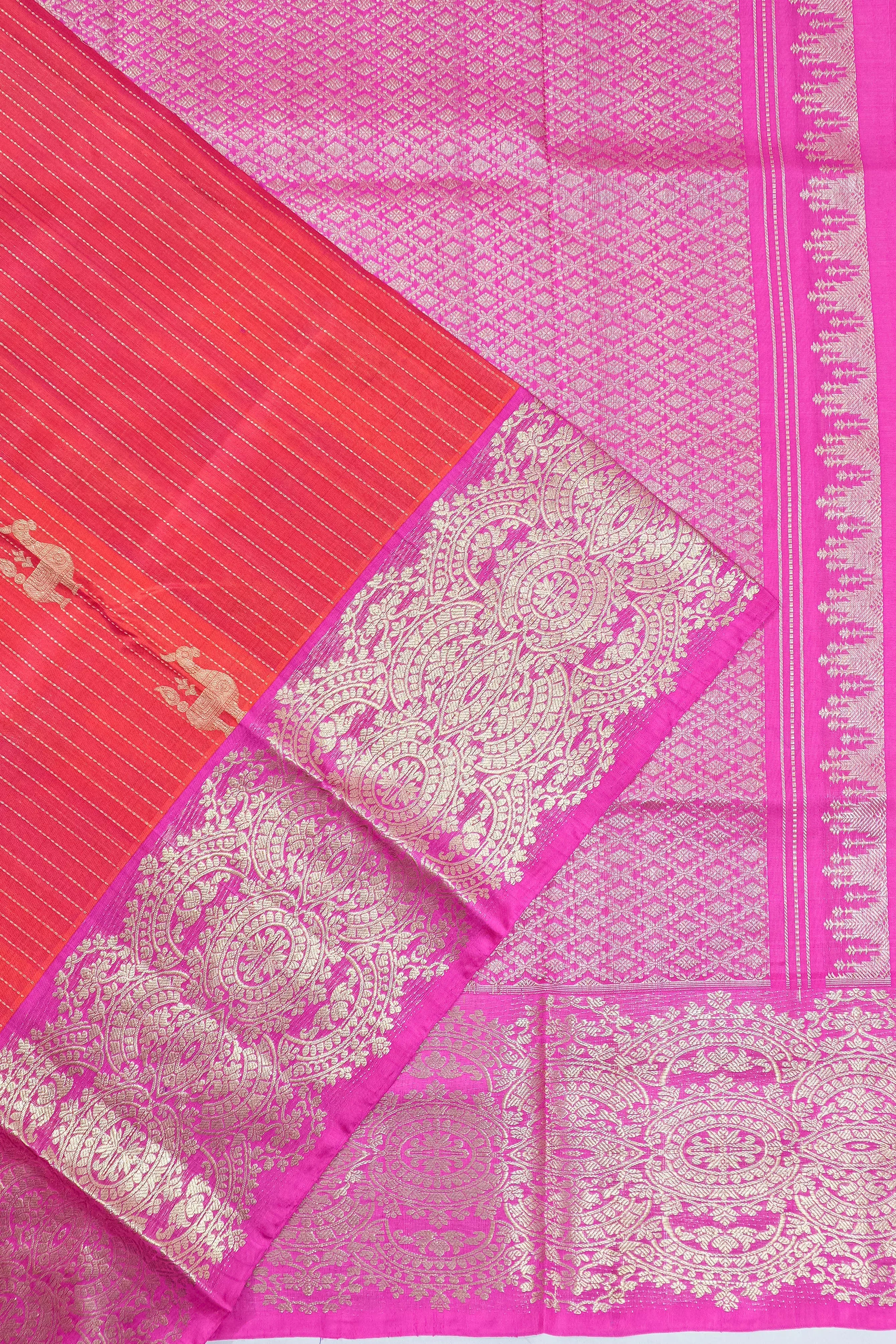 Venkatagiri Silk Lines And Butta Pink Saree