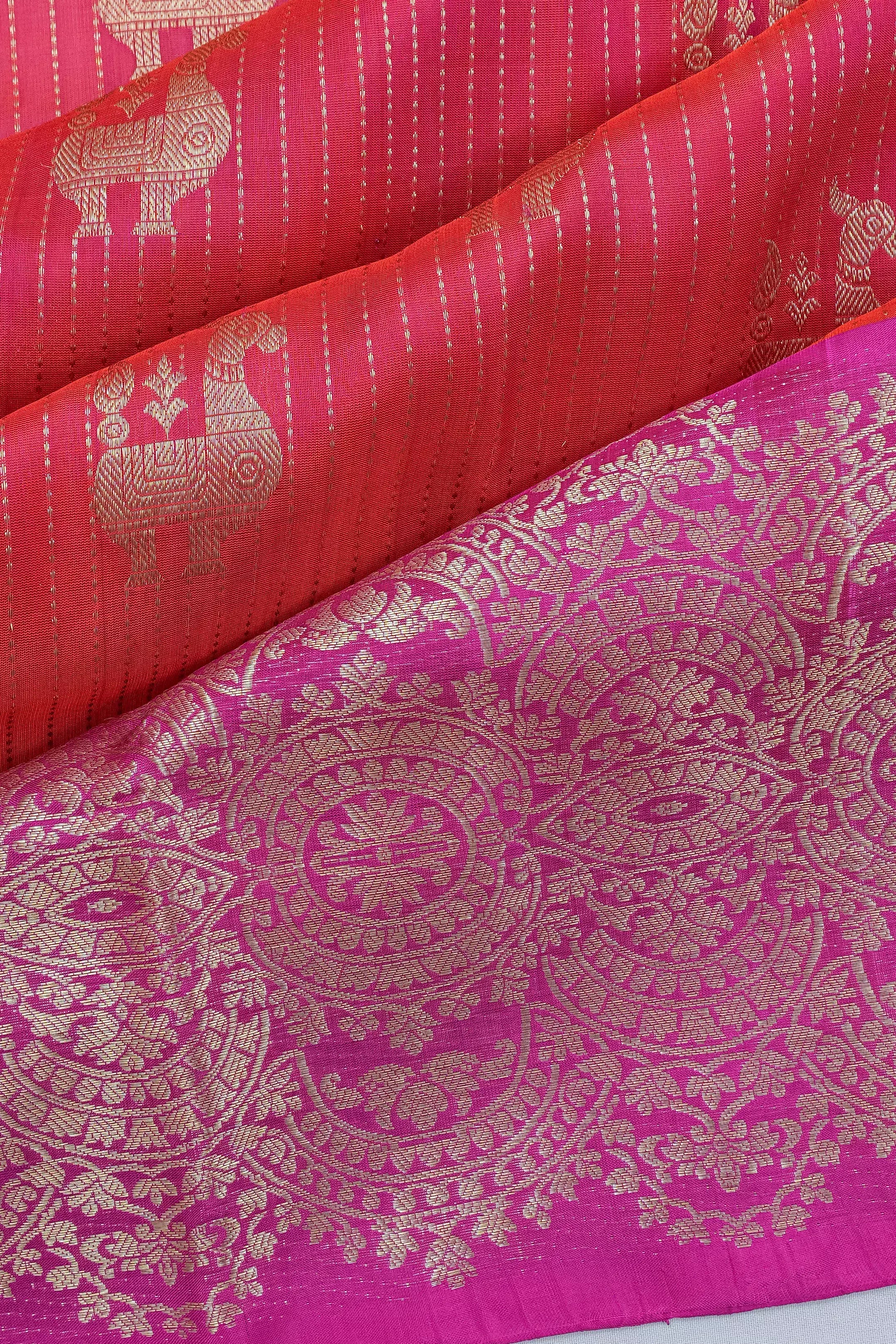 Venkatagiri Silk Lines And Butta Pink Saree
