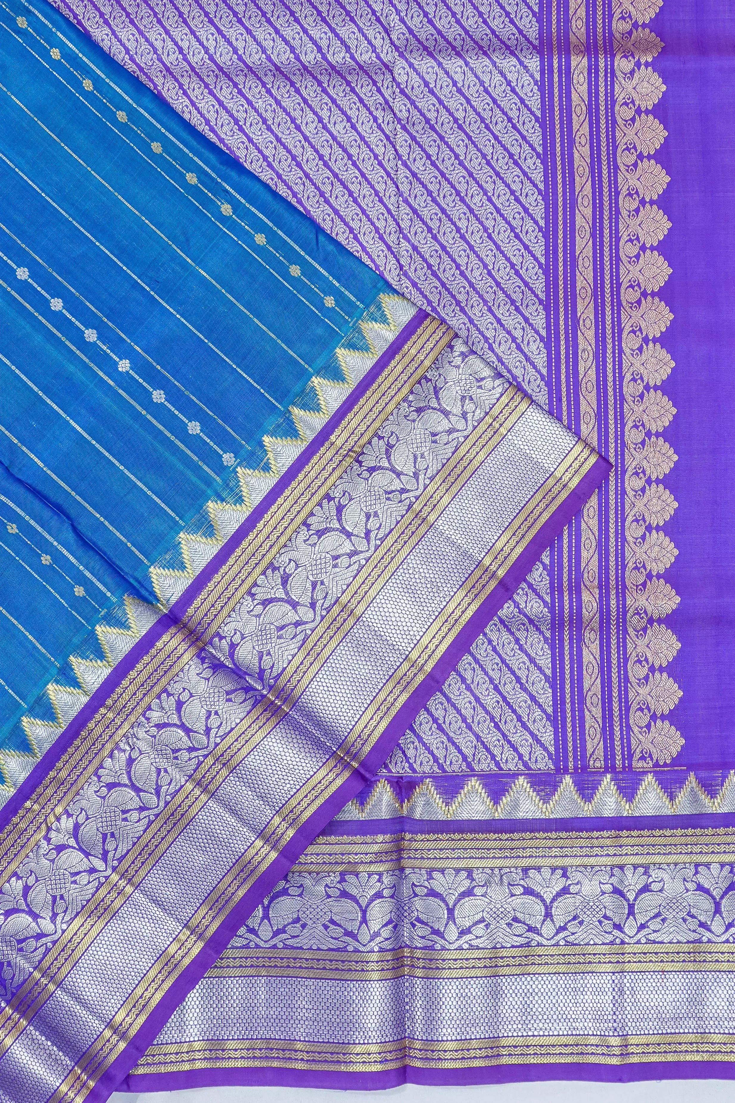 Venkatagiri Silk Vertical Lines Blue Saree