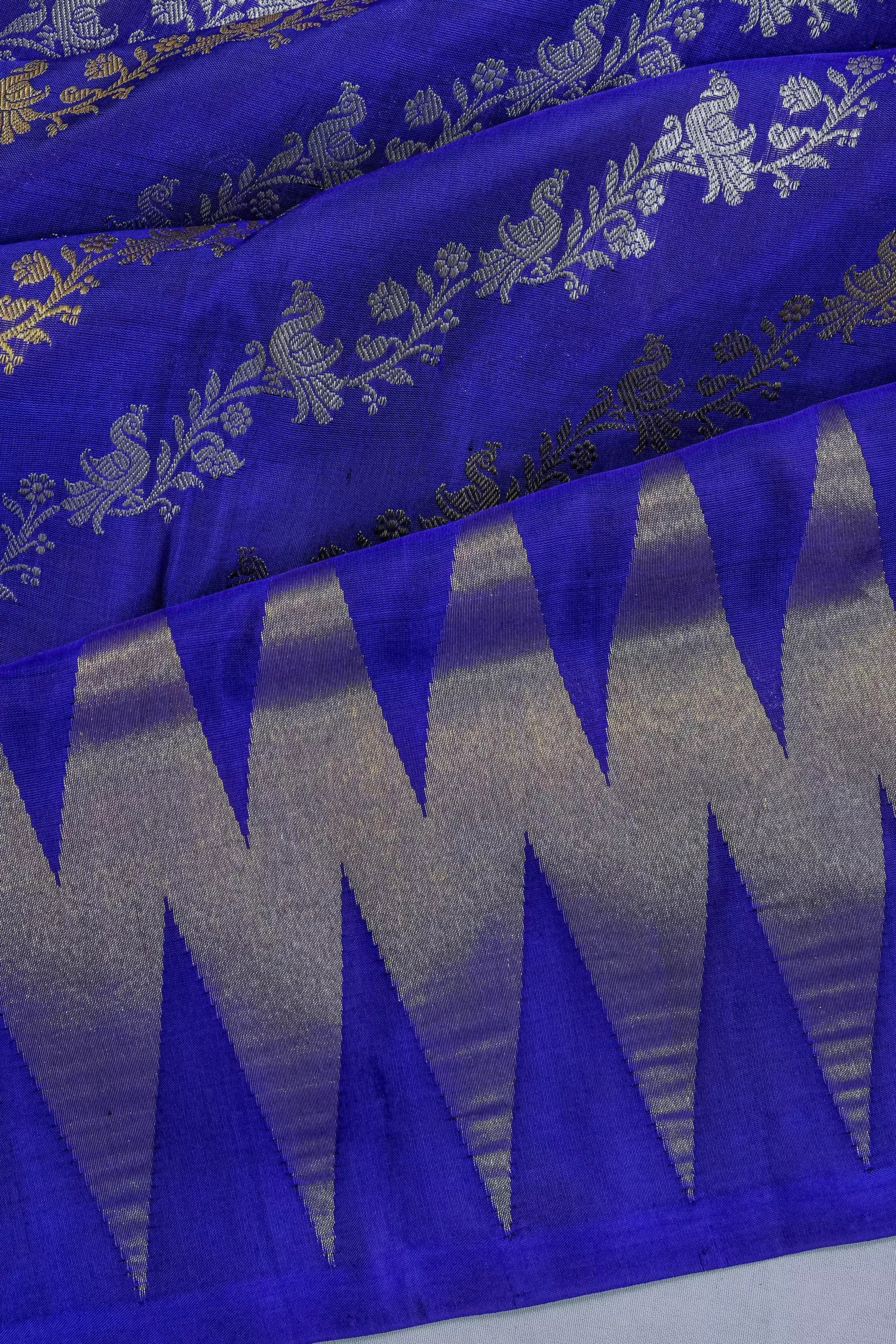 Venkatagiri Silk Jaal Royal Blue Saree
