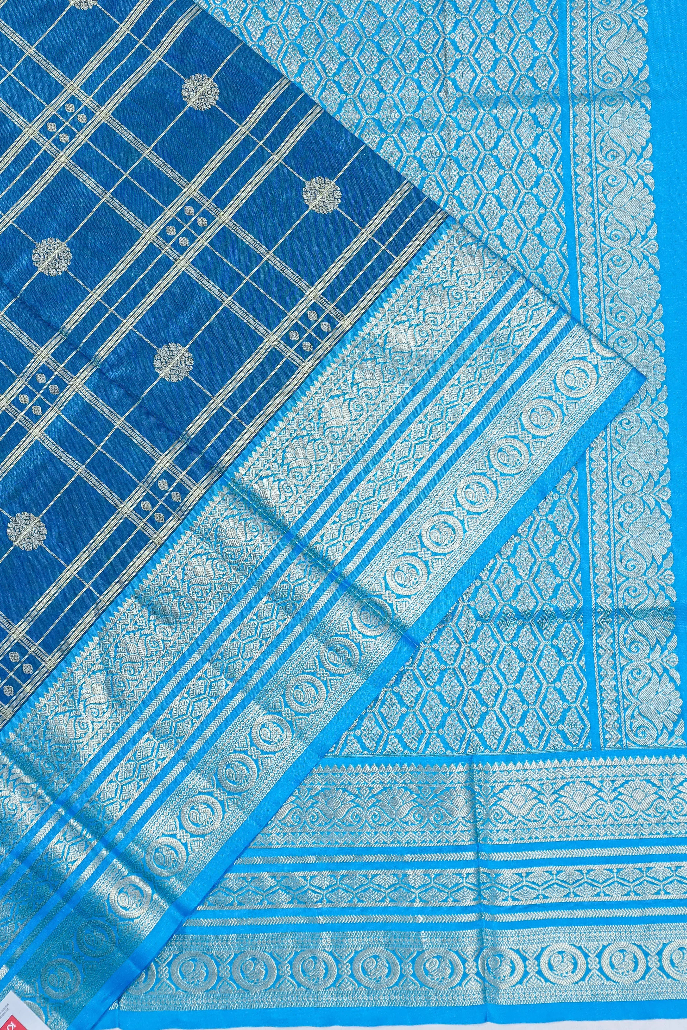 Venkatagiri Silk Checks And Butta Teal Blue Saree