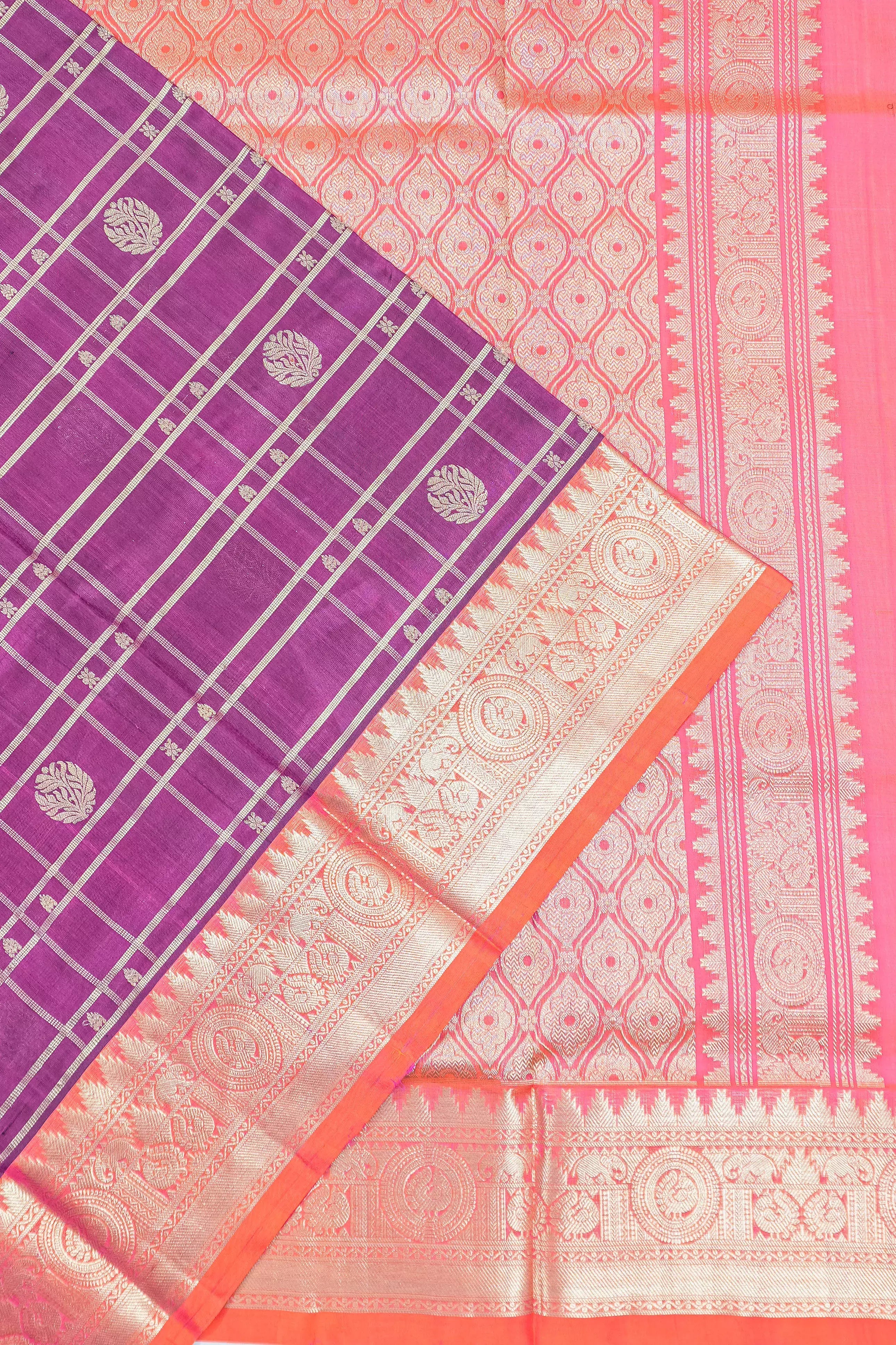 Venkatagiri Silk Checks And Butta Purple Saree